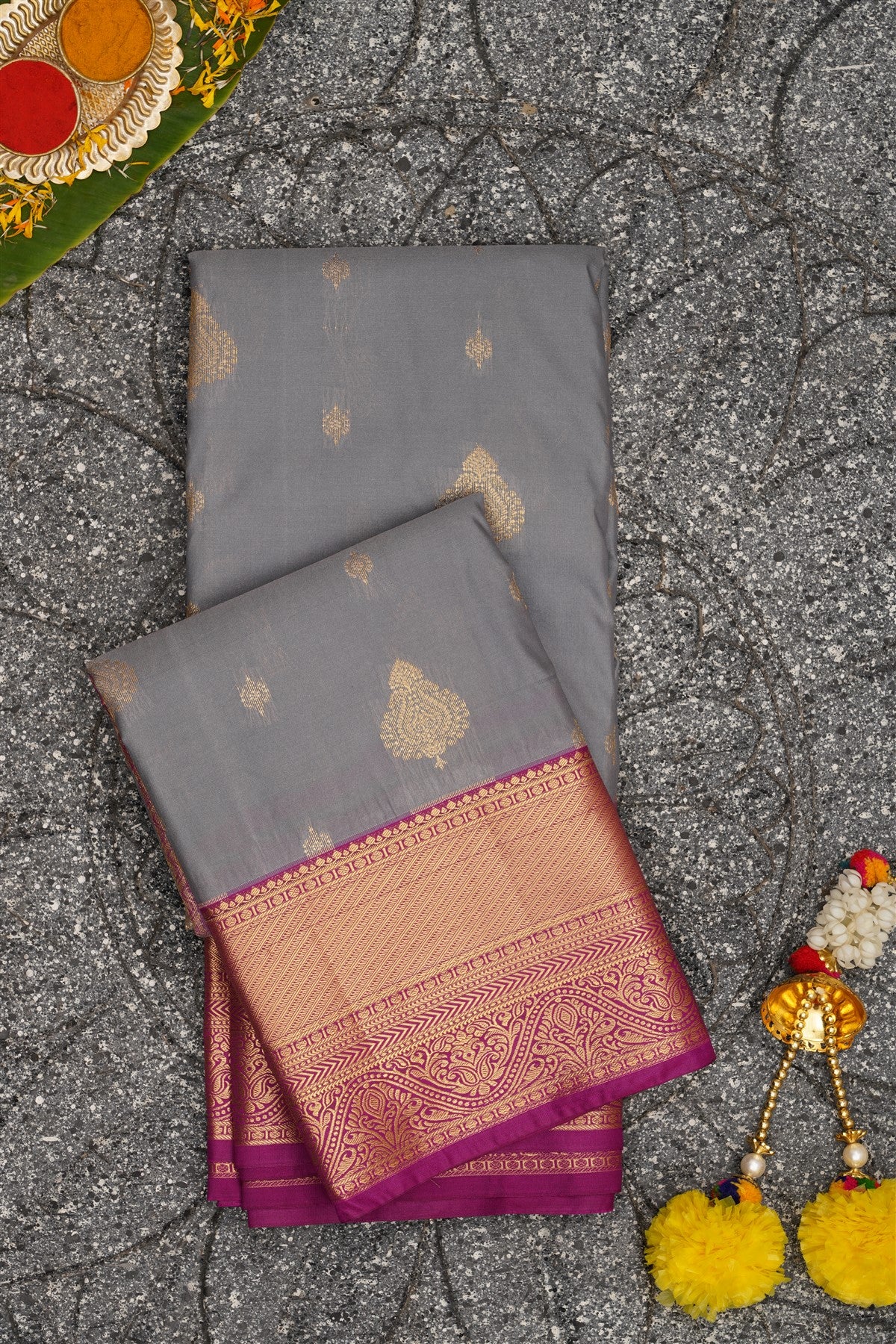 Semi Kanchipuram Silk Grey Saree