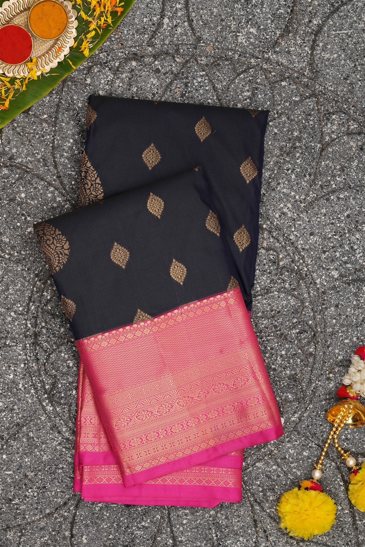 Semi Kanchipuram Silk Navy Blue Saree