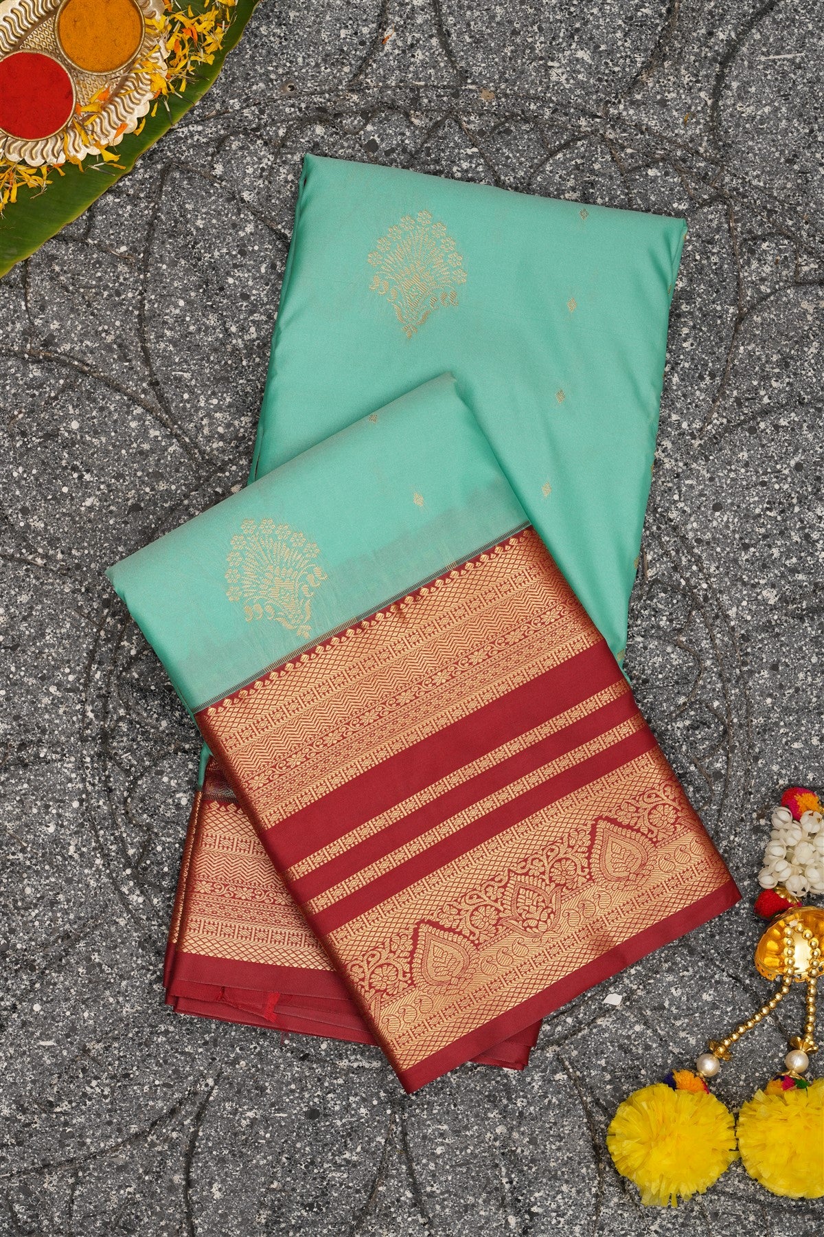 Semi Kanchipuram Silk Sea Green Saree