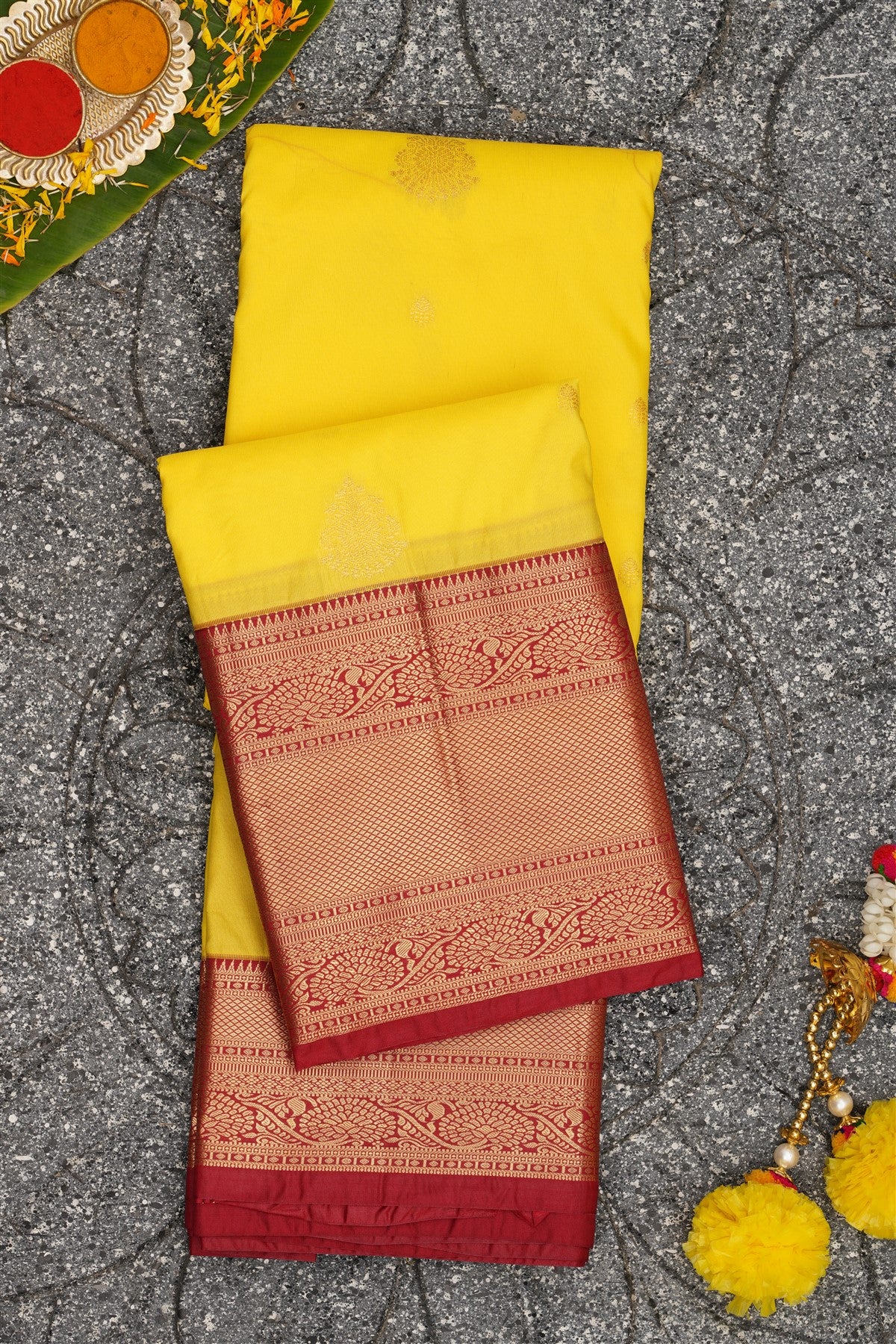 Semi Kanchipuram Silk Yellow Saree