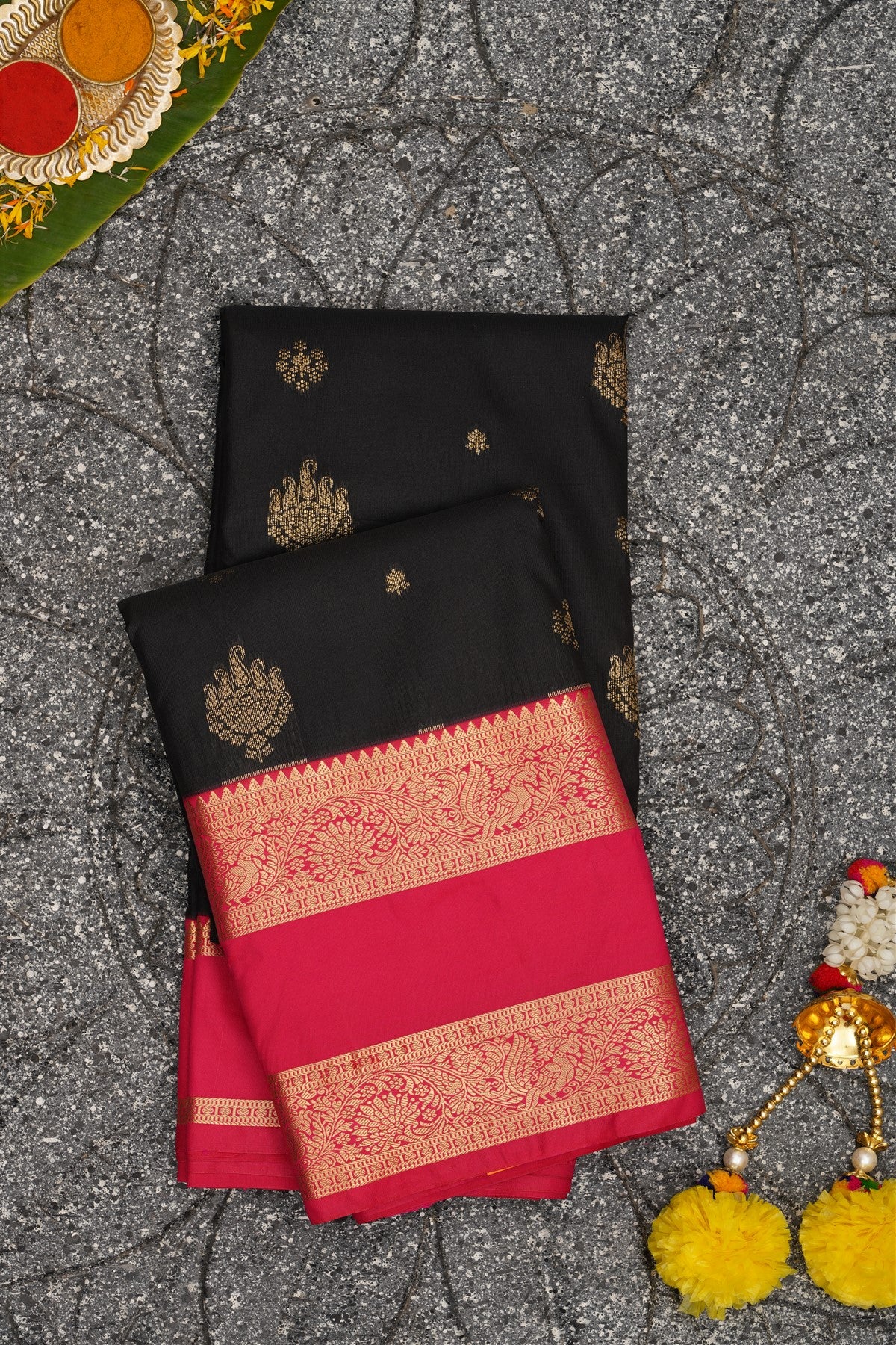 Semi Kanchipuram Silk Black Saree