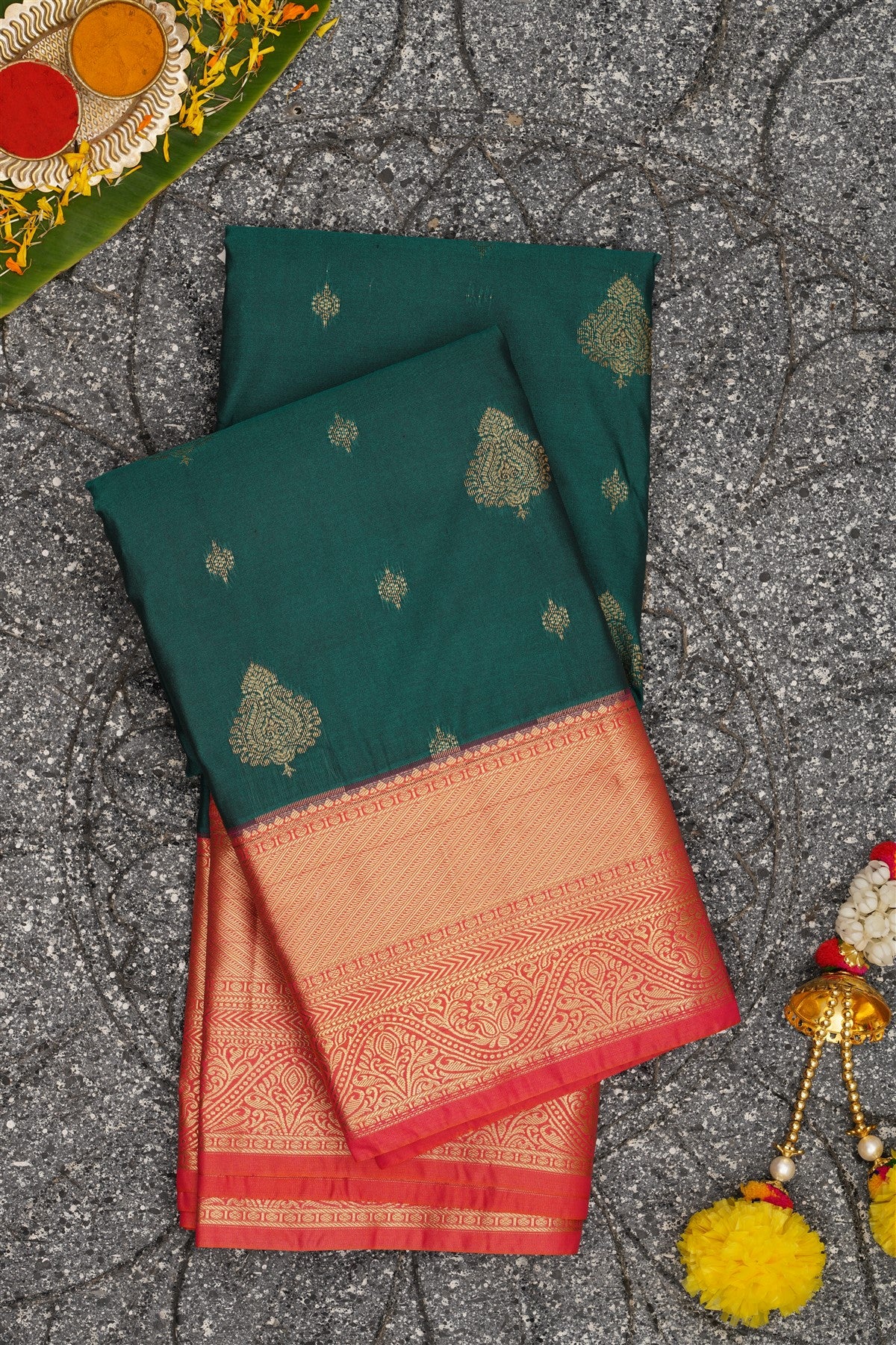 Semi Kanchipuram Silk Green Saree