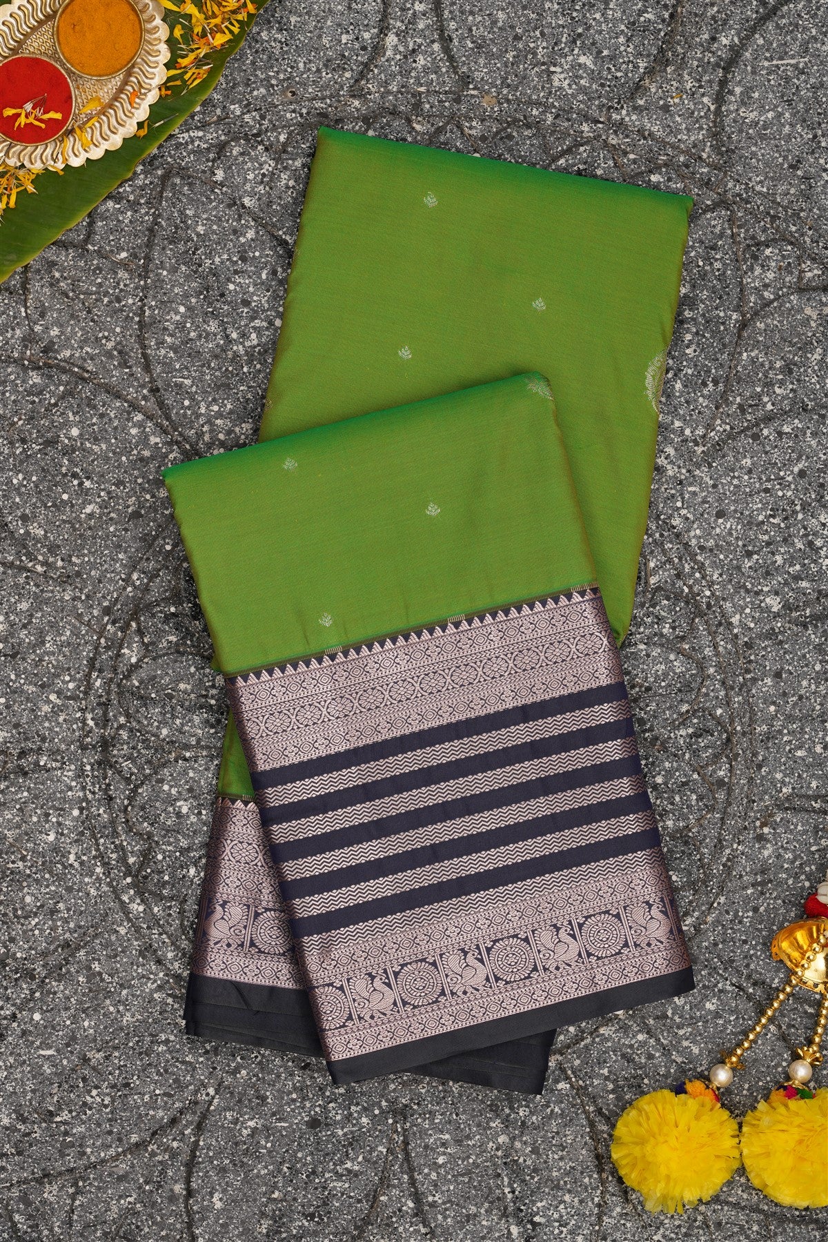 Semi Kanchipuram Silk Green Saree