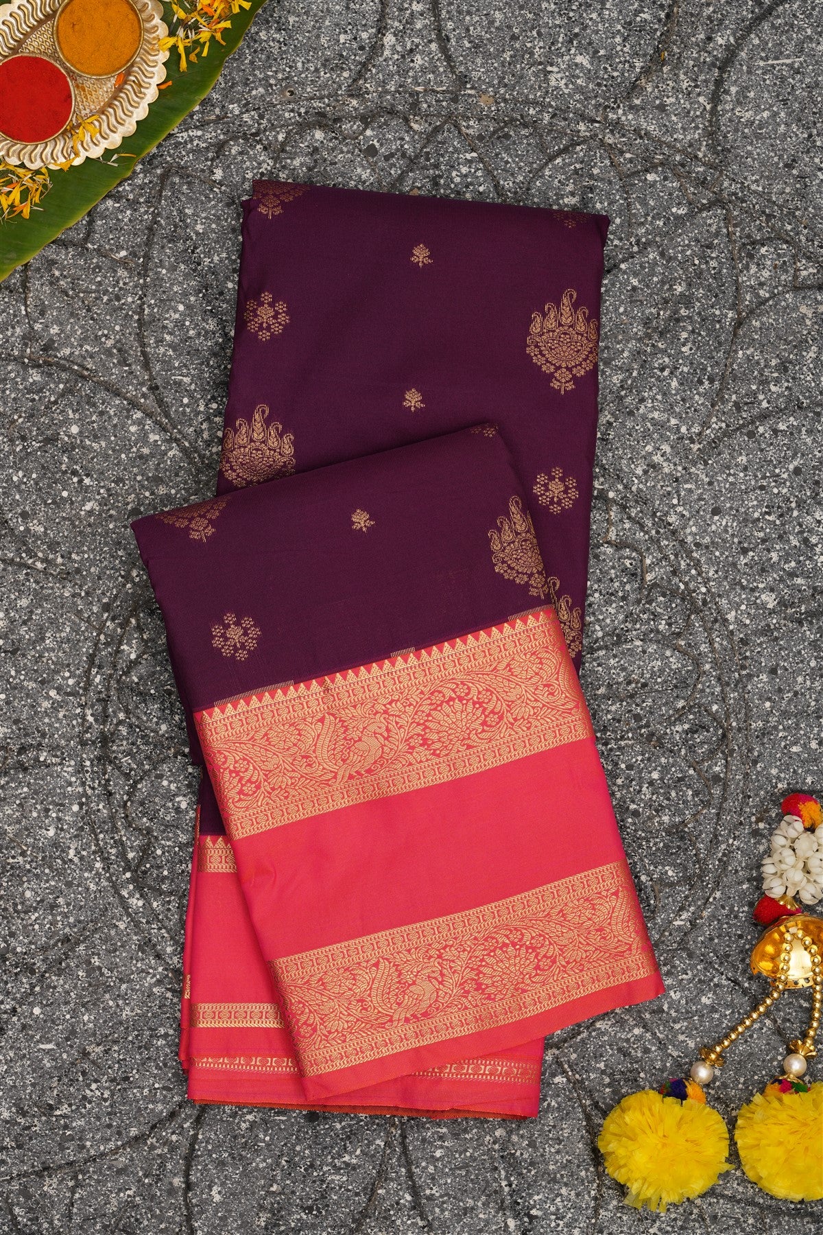 Semi Kanchipuram Silk Magenta Saree