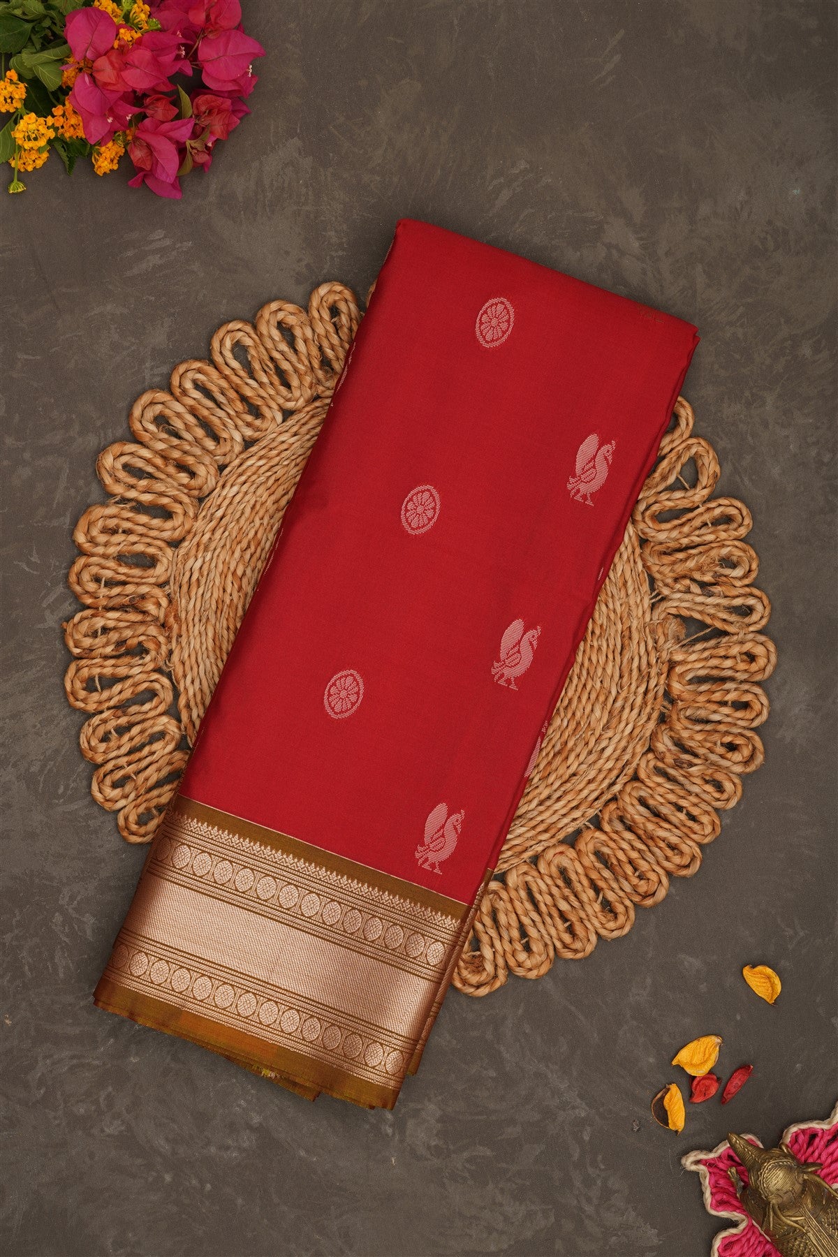 Semi Pattu Silk Blend Brick Saree