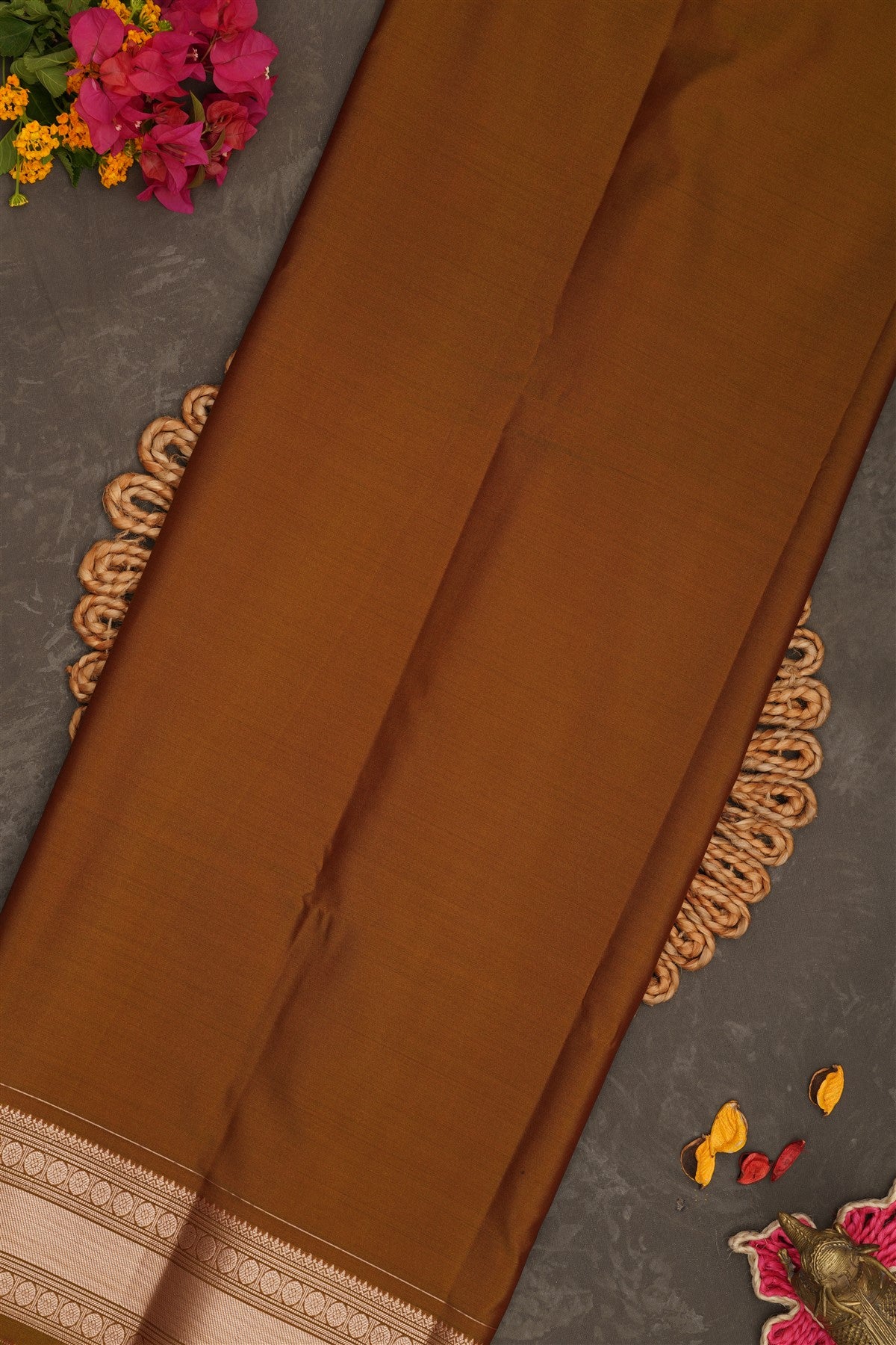 Semi Pattu Silk Blend Brick Saree