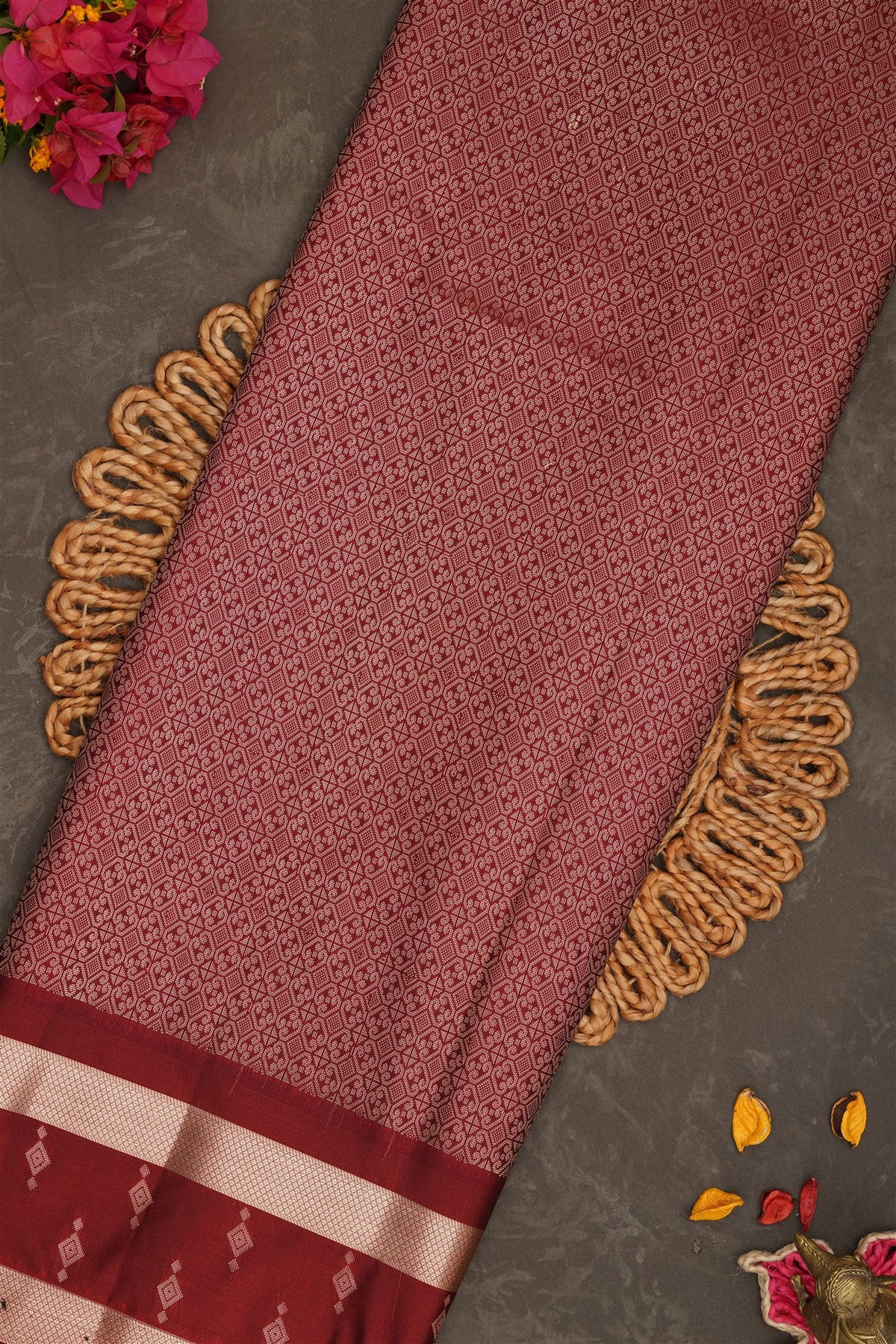 Semi Pattu Silk Blend Dark Green Saree
