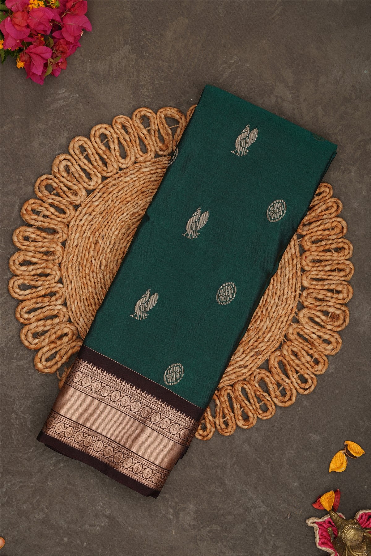 Semi Pattu Silk Blend Green Saree
