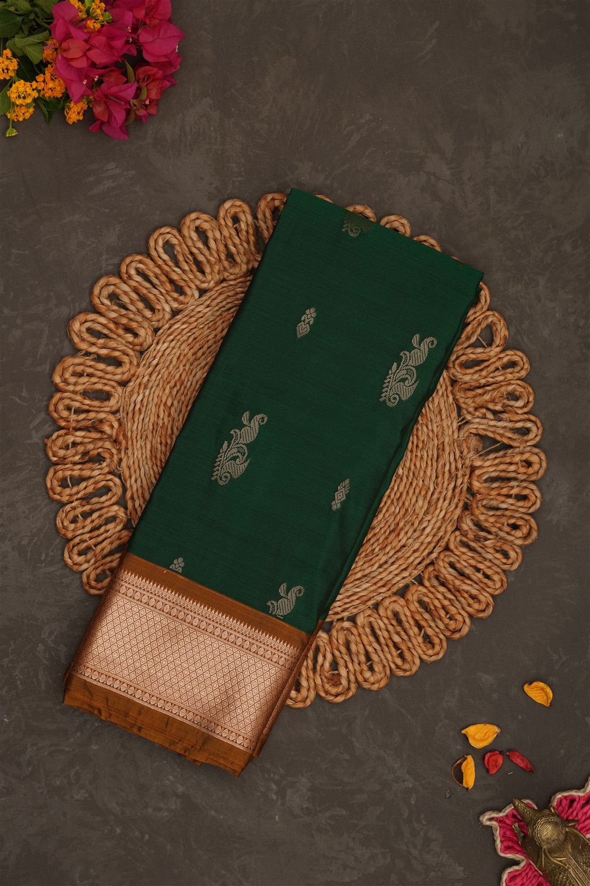 Semi Pattu Silk Blend Green Saree
