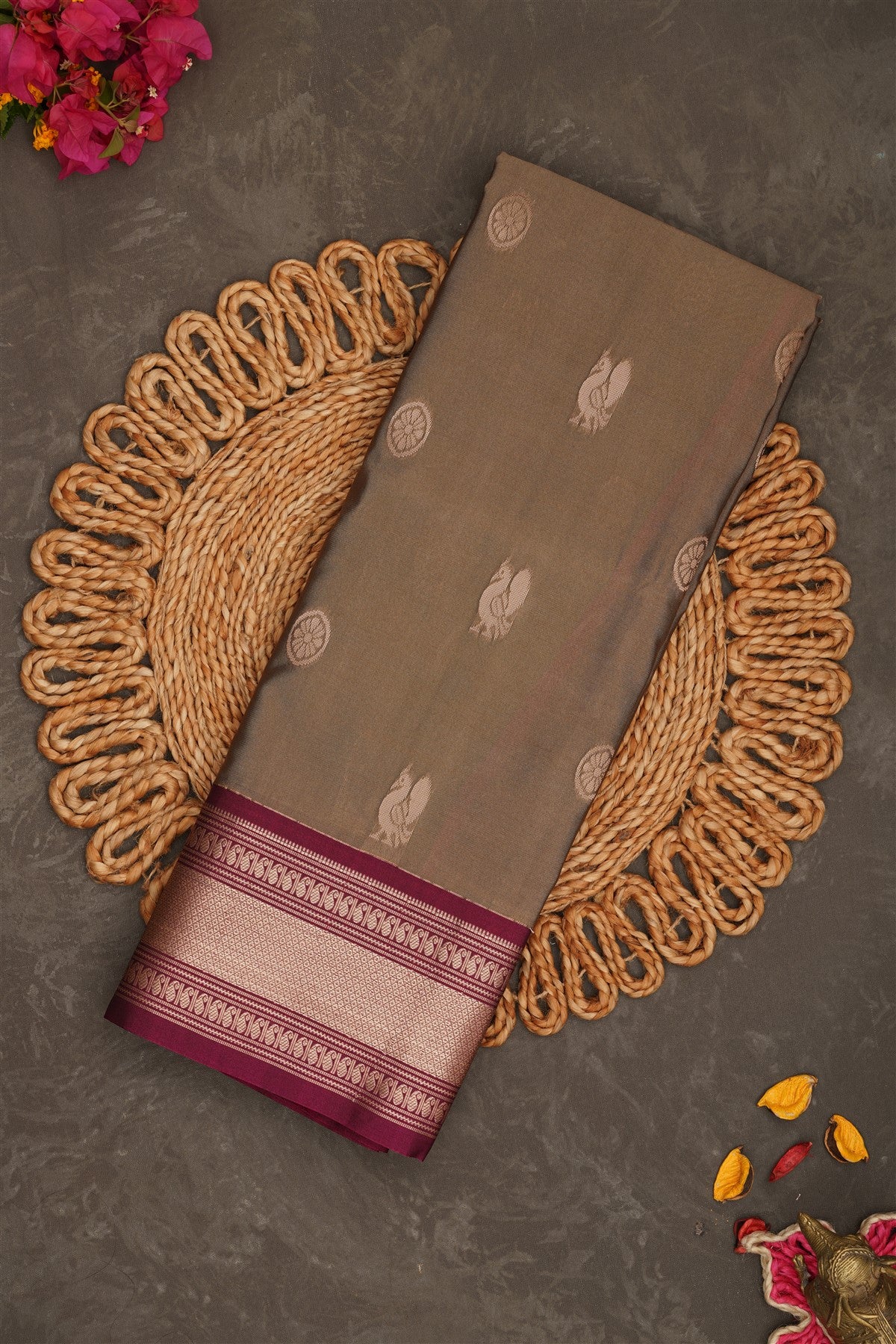 Semi Pattu Silk Blend Grey Saree