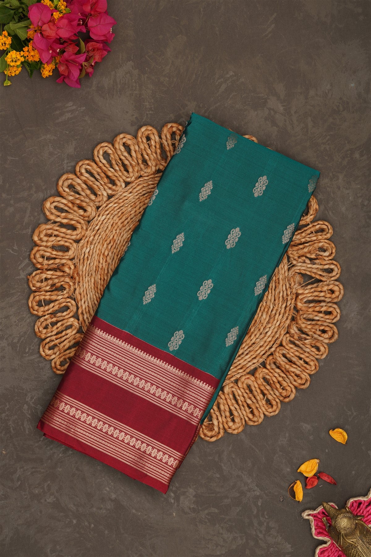 Semi Pattu Silk Blend Rama Green Saree