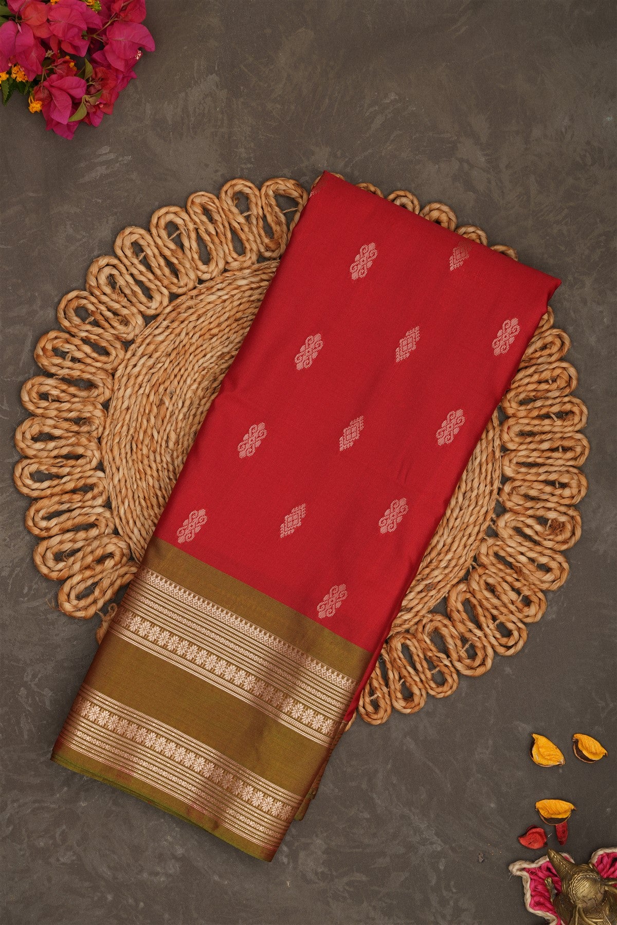 Semi Pattu Silk Blend Brick Saree