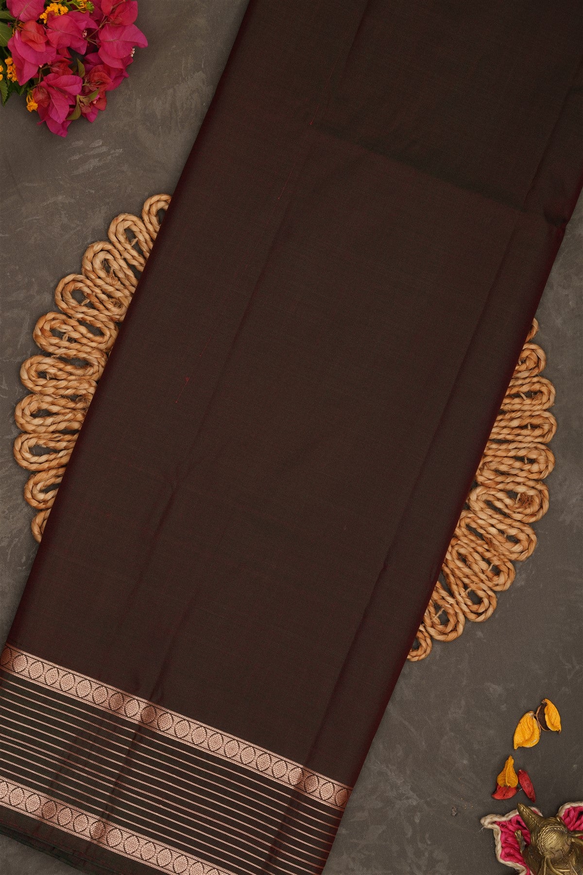 Semi Pattu Silk Blend Marron Saree