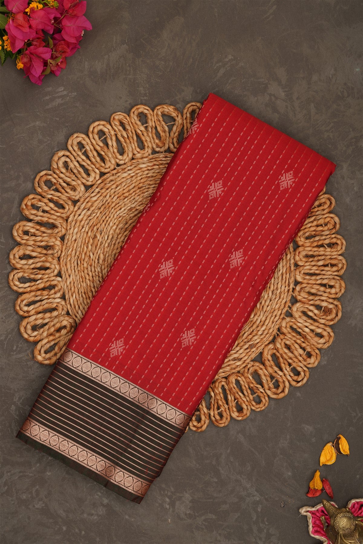 Semi Pattu Silk Blend Marron Saree