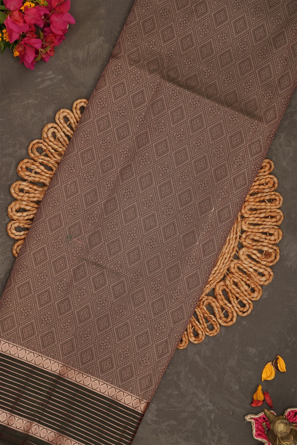Semi Pattu Silk Blend Marron Saree