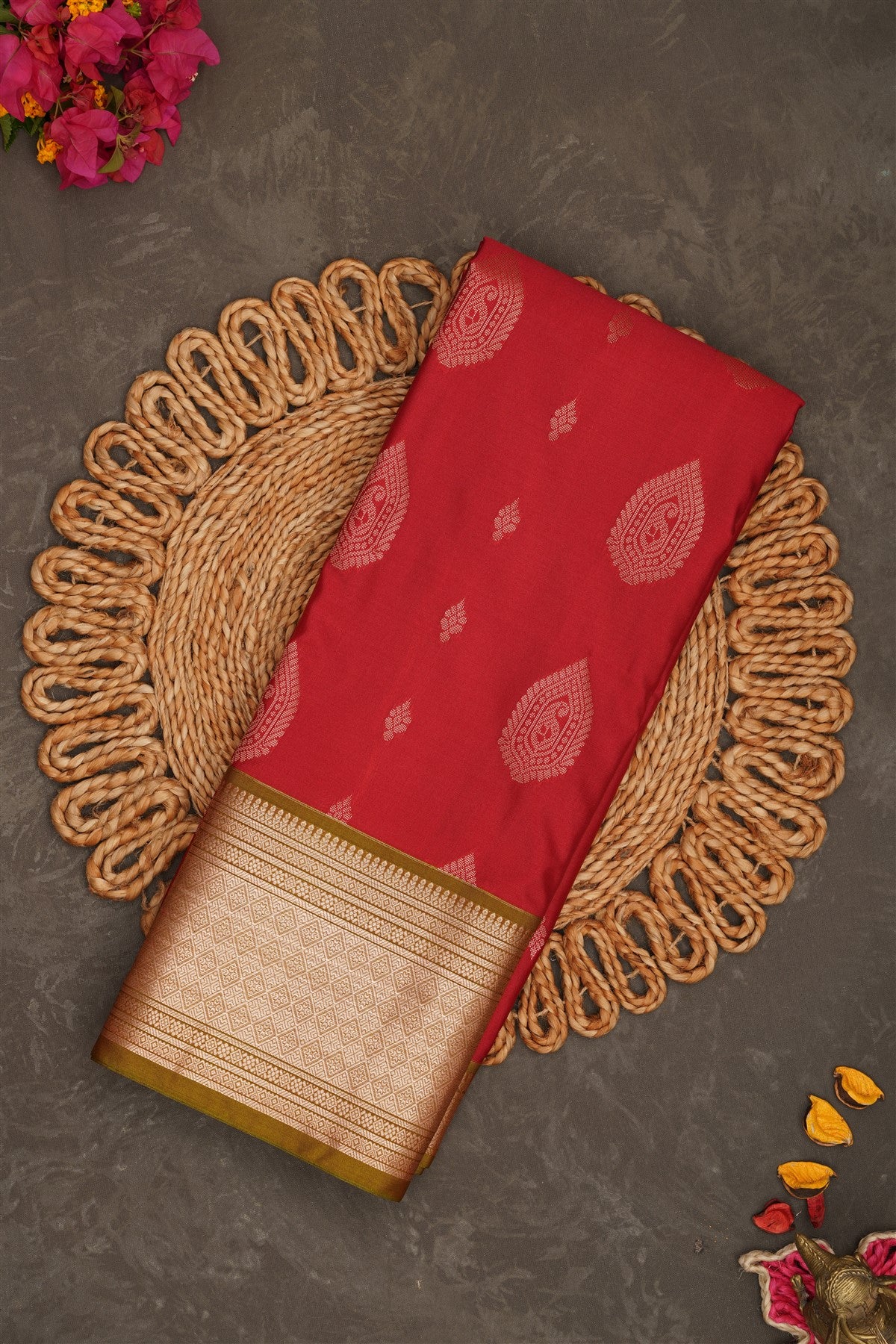 Semi Pattu Silk Blend Brick Saree