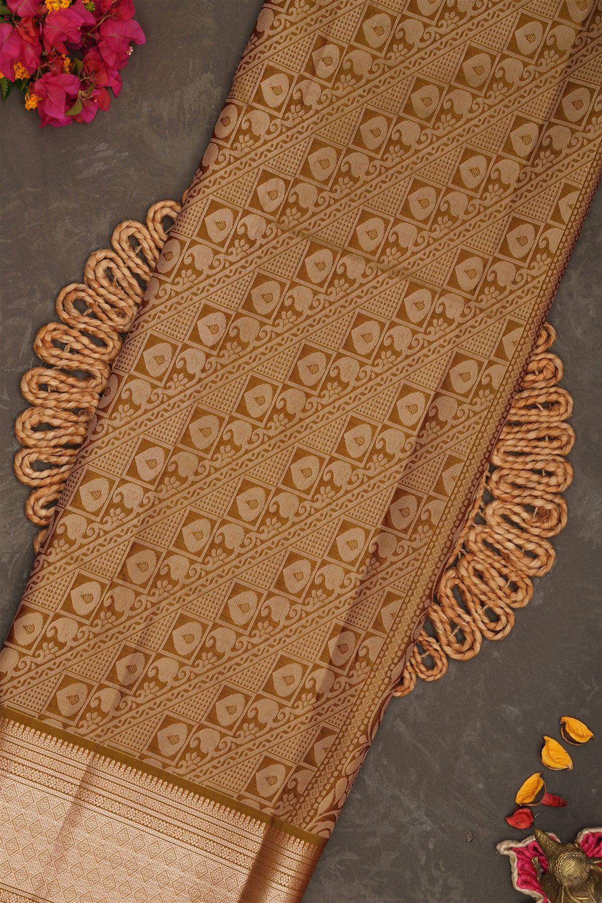 Semi Pattu Silk Blend Brick Saree