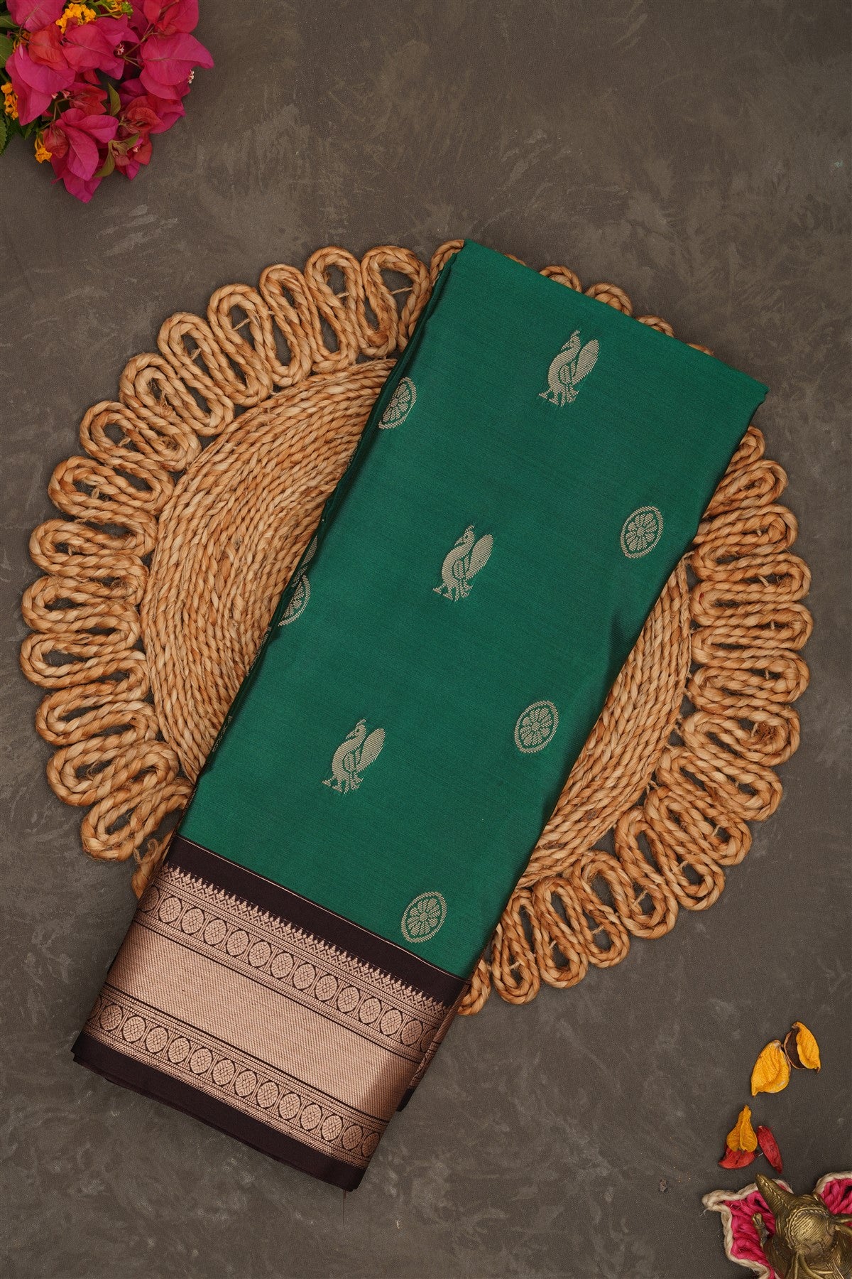 Semi Pattu Silk Blend Green Saree