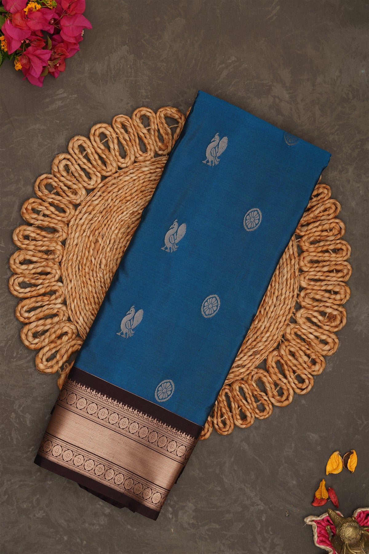 Semi Pattu Silk Blend Royal Blue Saree