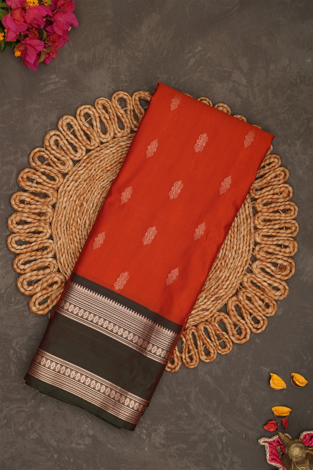 Semi Pattu Silk Blend Rust Saree