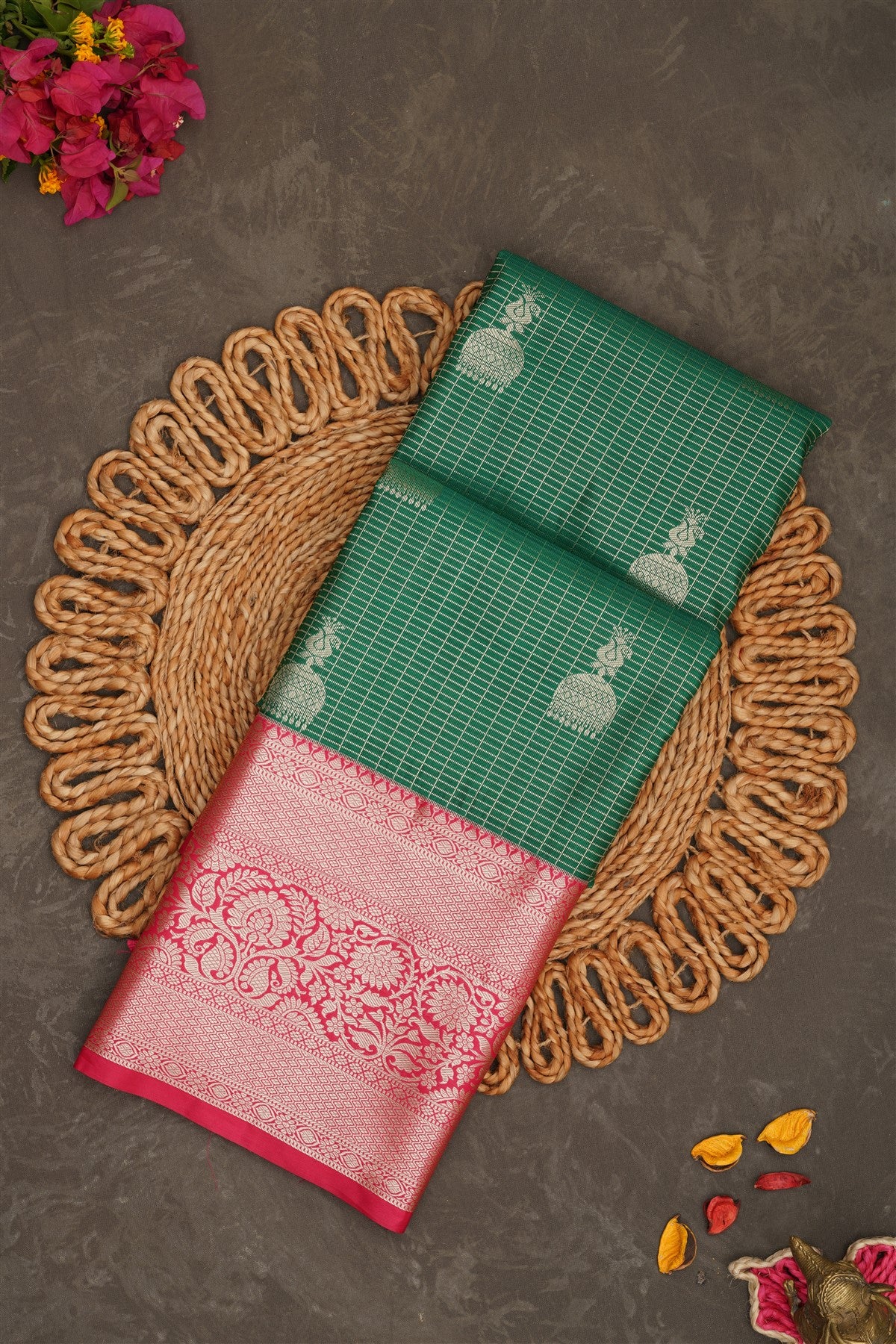 Semi Kanchipuram Silk Green Saree