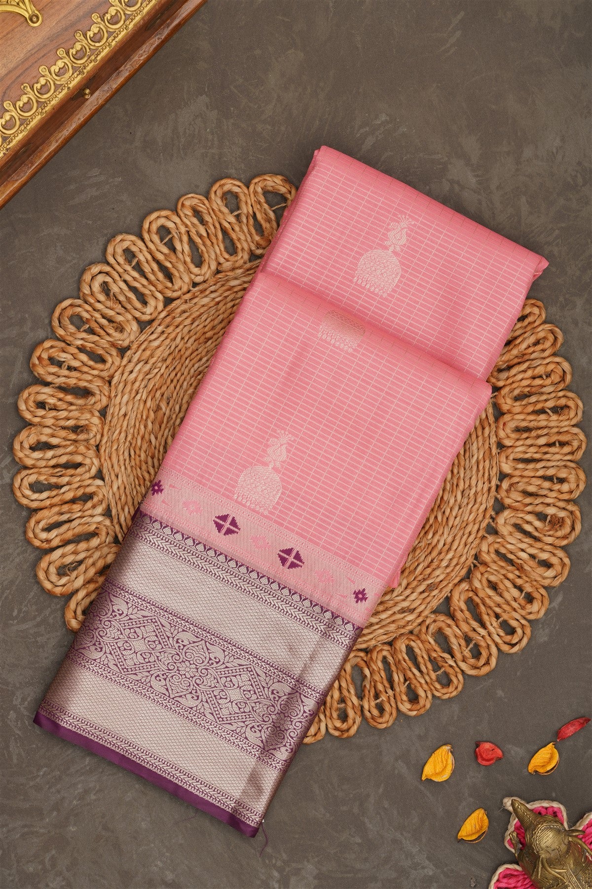 Semi Kanchipuram Silk Light Pink Saree