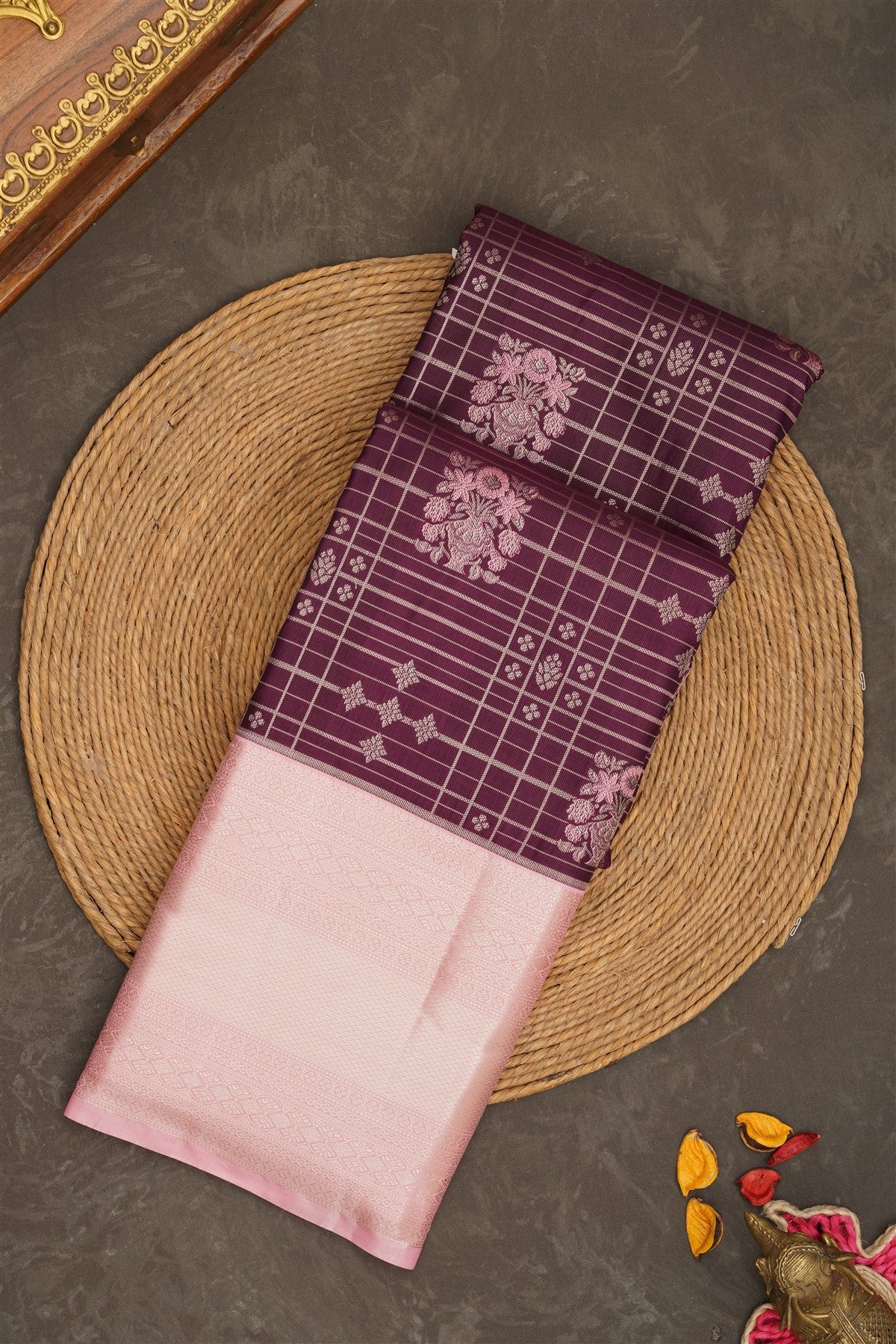 Semi Kanchipuram Silk Magenta Saree