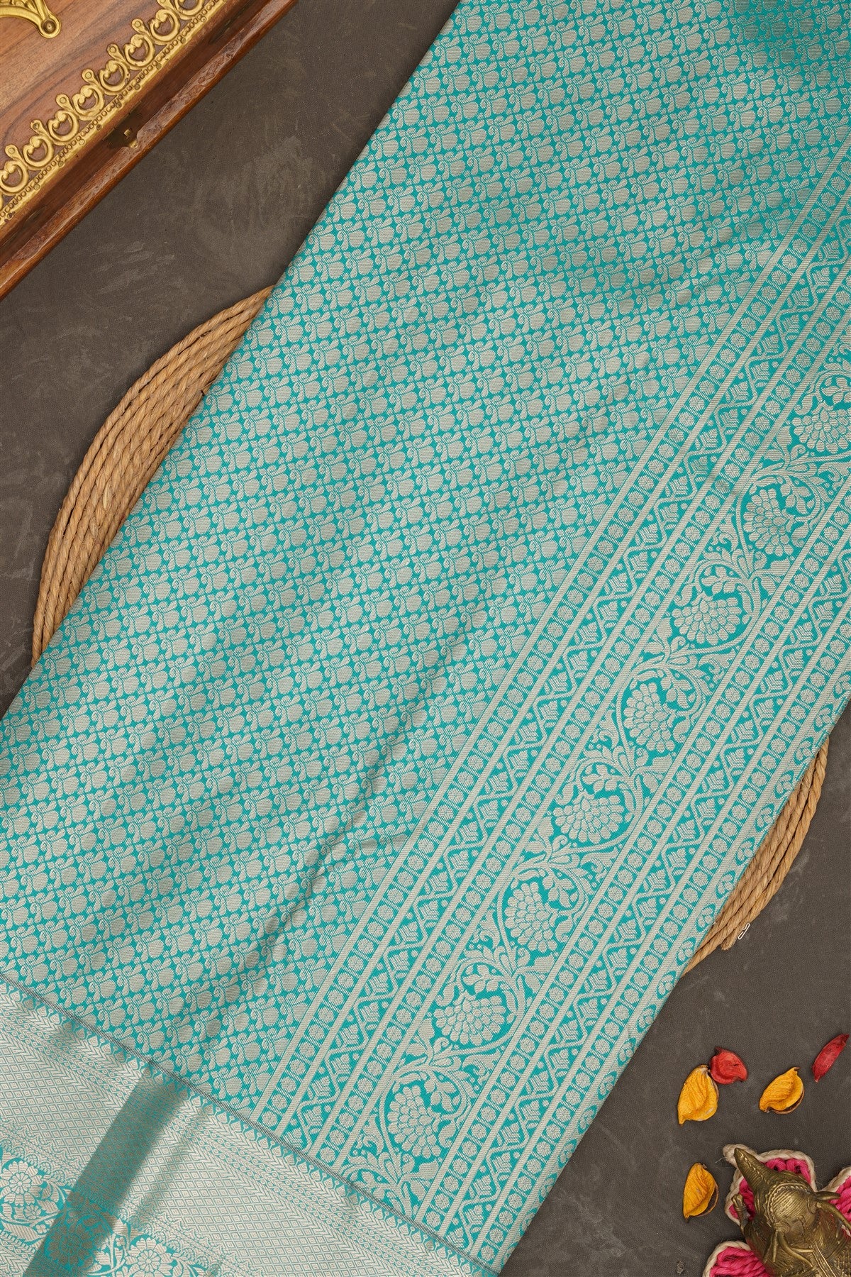 Semi Kanchipuram Silk Mustard Yellow Saree