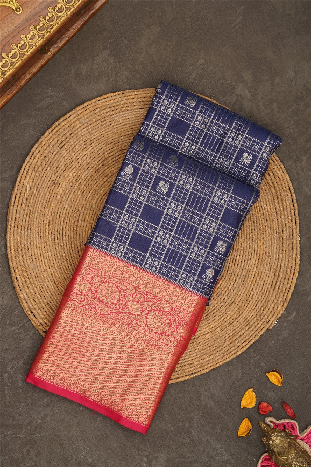 Semi Kanchipuram Silk Navy Blue Saree