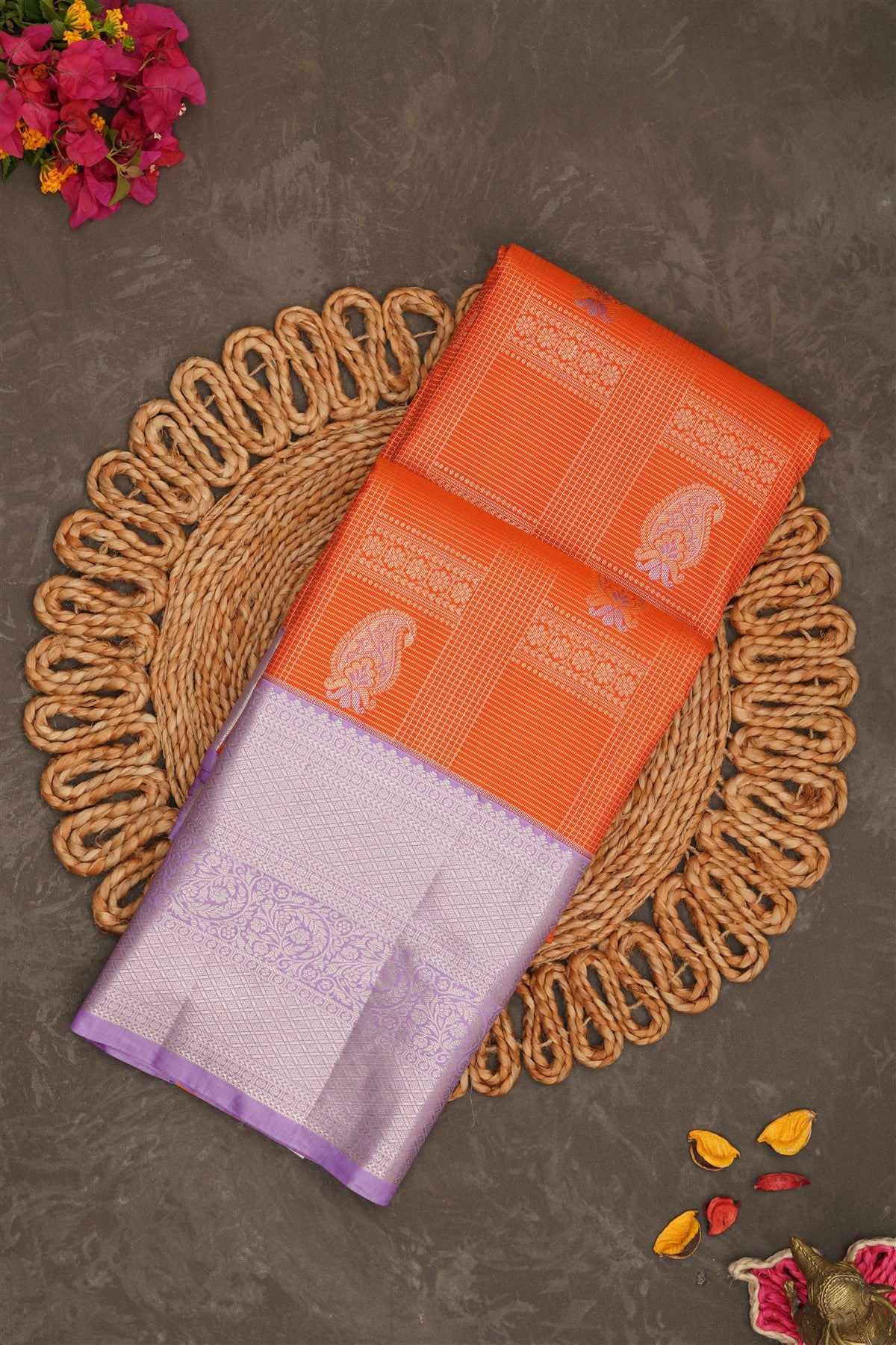 Semi Kanchipuram Silk Orange Saree