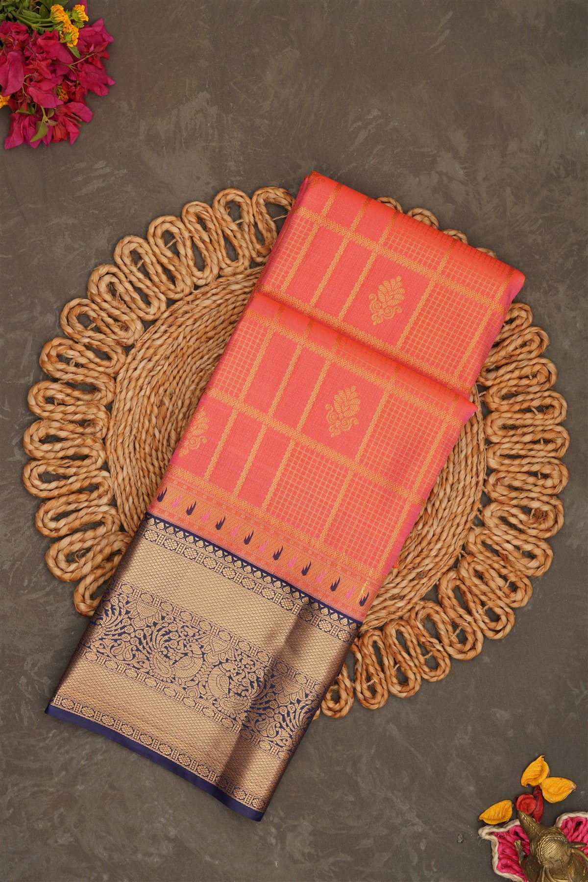Semi Kanchipuram Silk Peach Saree