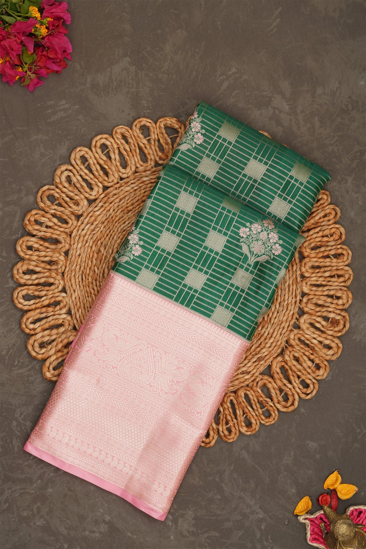 Semi Kanchipuram Silk Green Saree