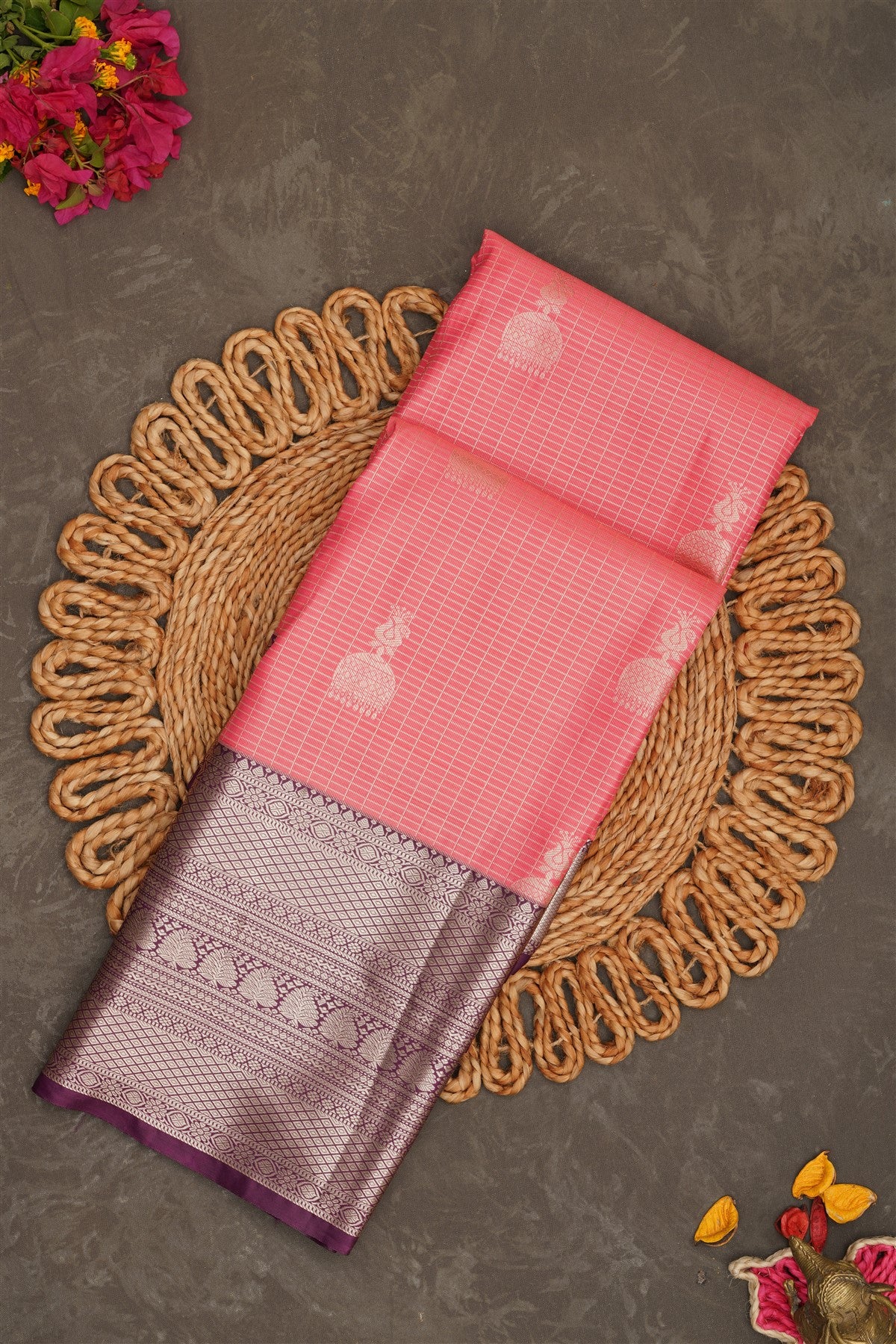 Semi Kanchipuram Silk Light Pink Saree