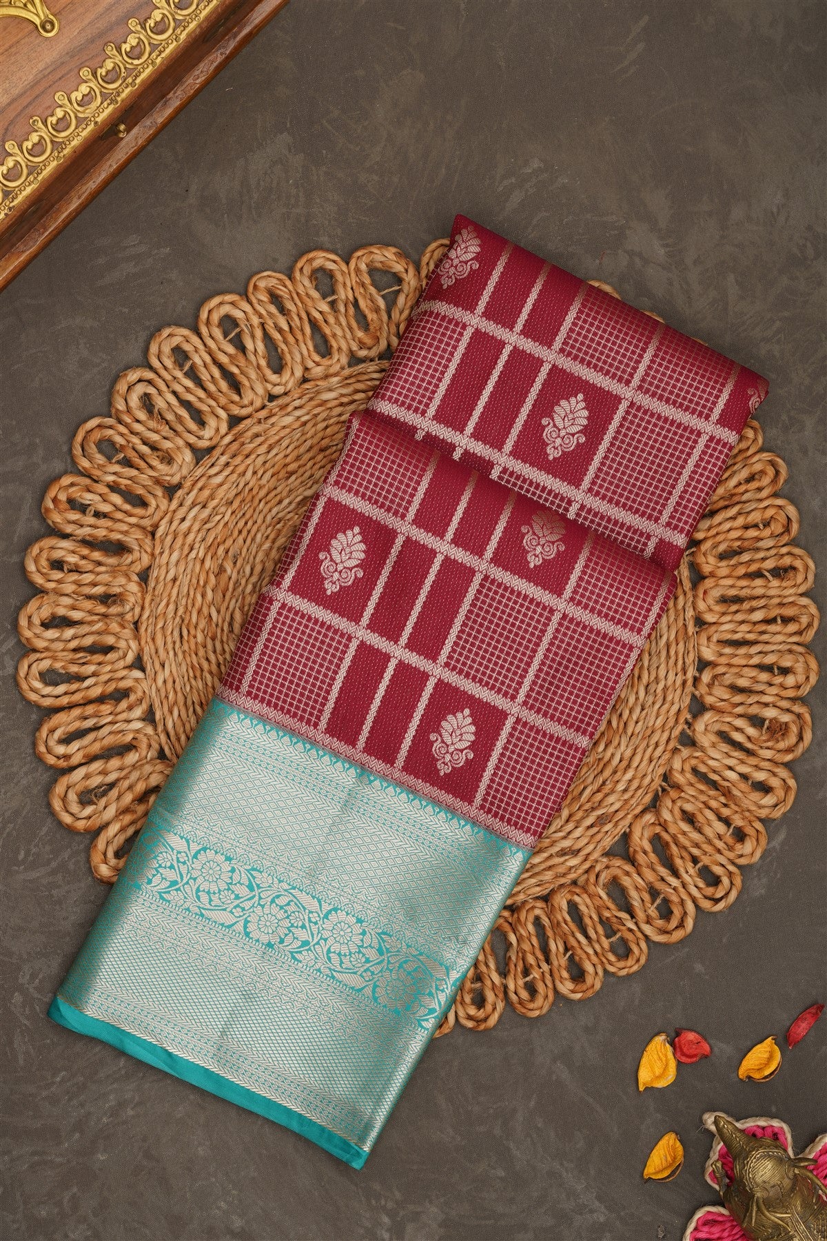 Semi Kanchipuram Silk Maroon Saree