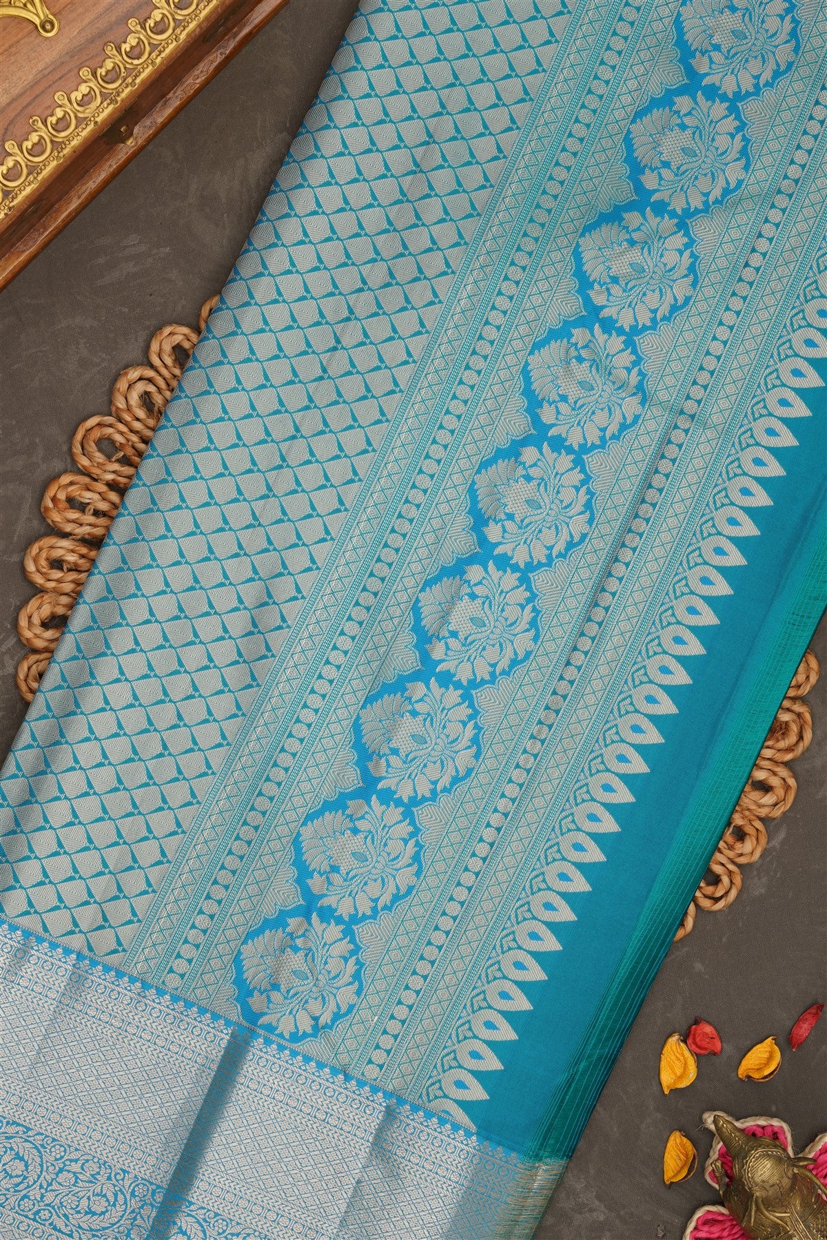 Semi Kanchipuram Silk Navy Blue Saree