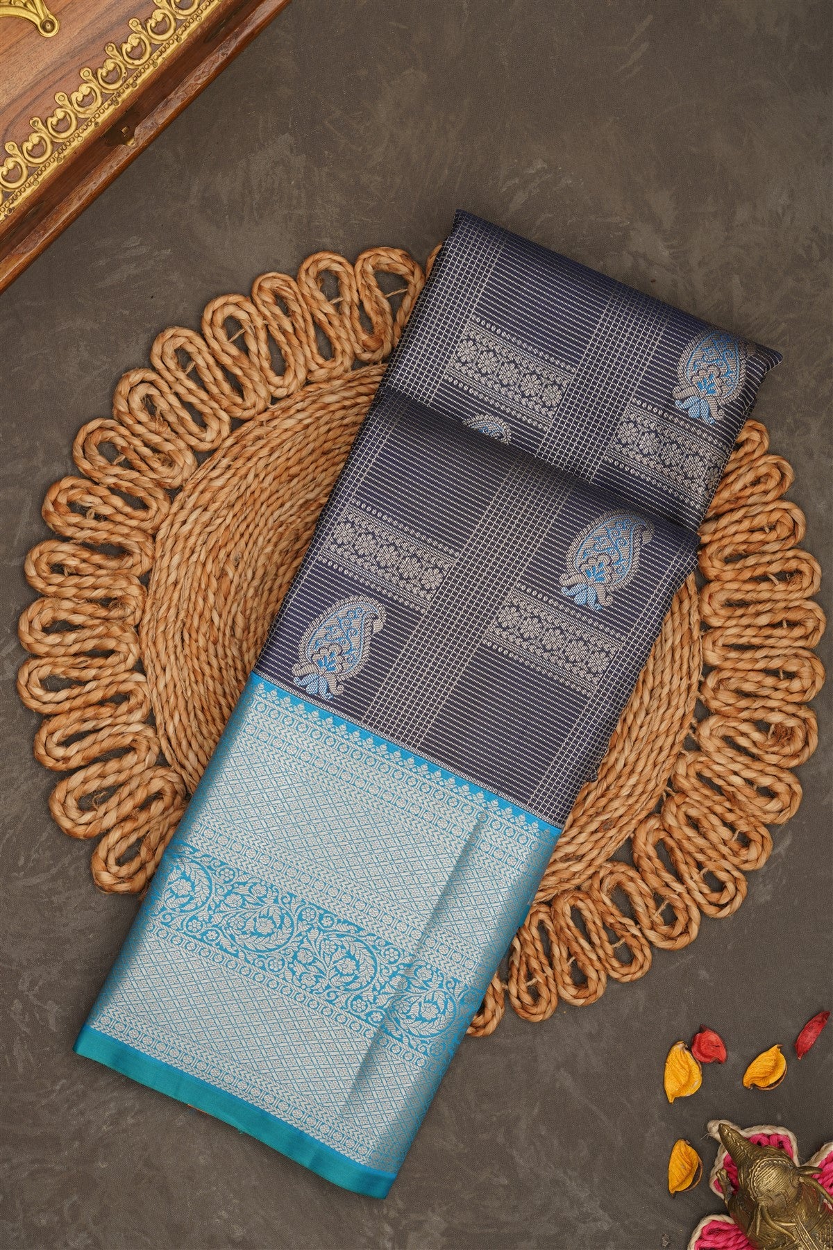 Semi Kanchipuram Silk Navy Blue Saree