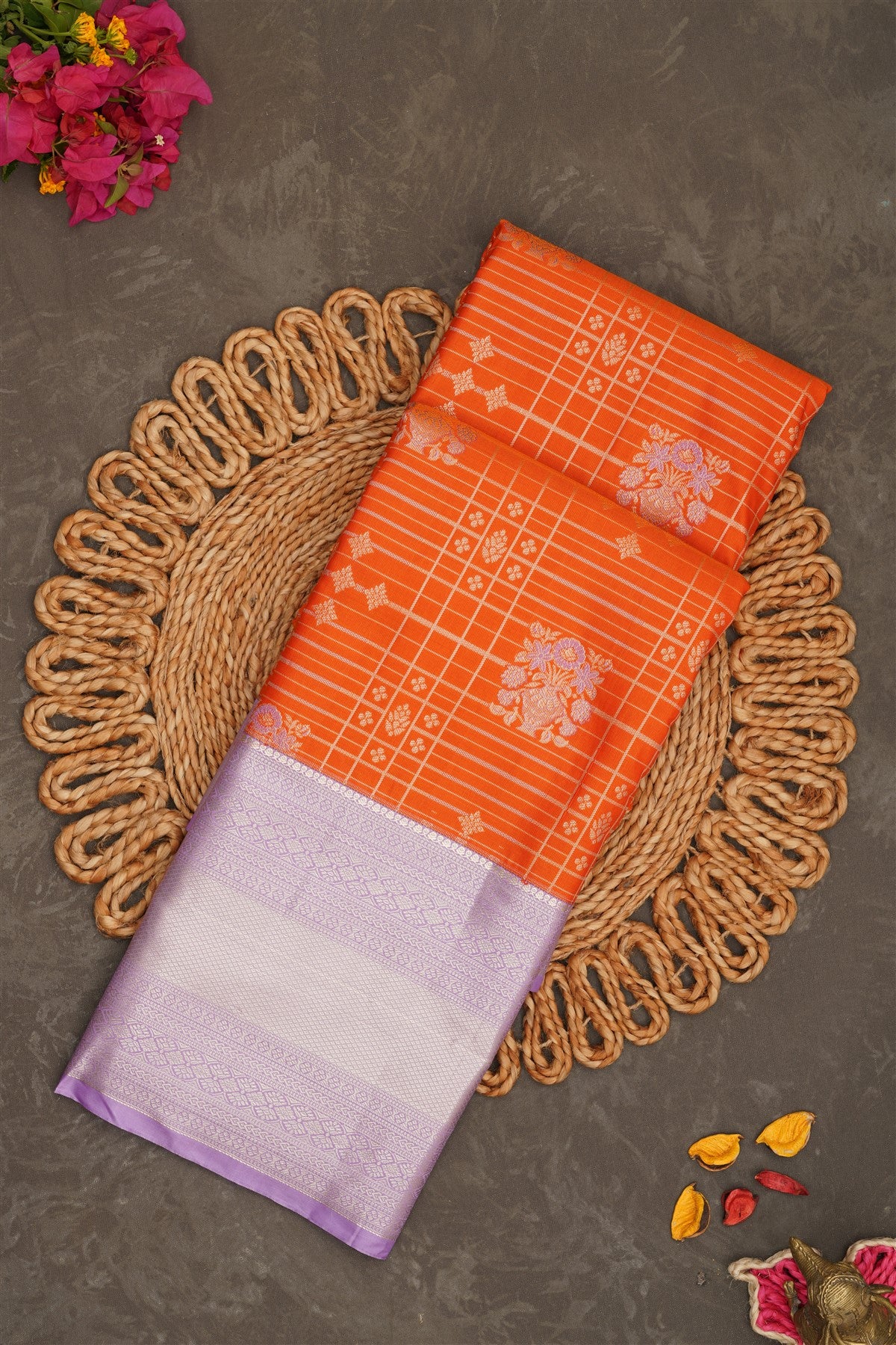 Semi Kanchipuram Silk Orange Saree