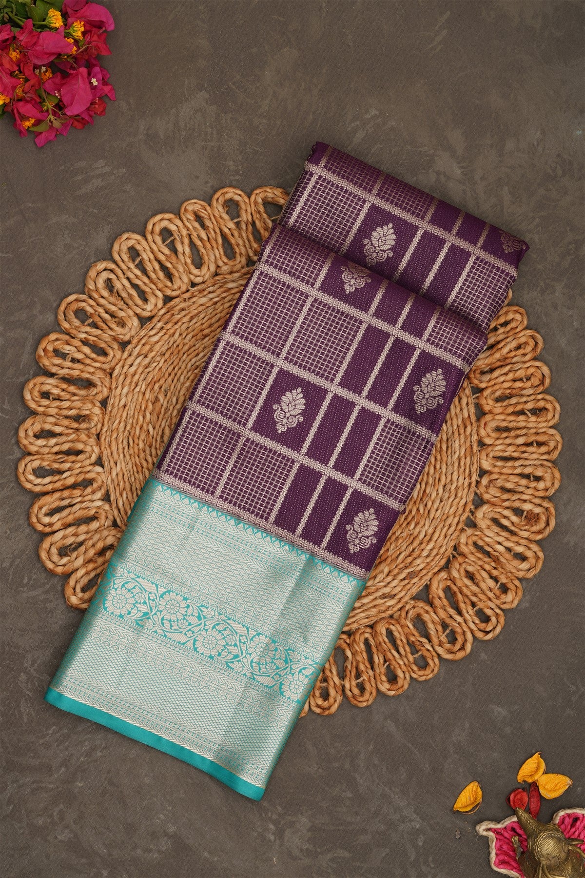 Semi Kanchipuram Silk Wine Saree