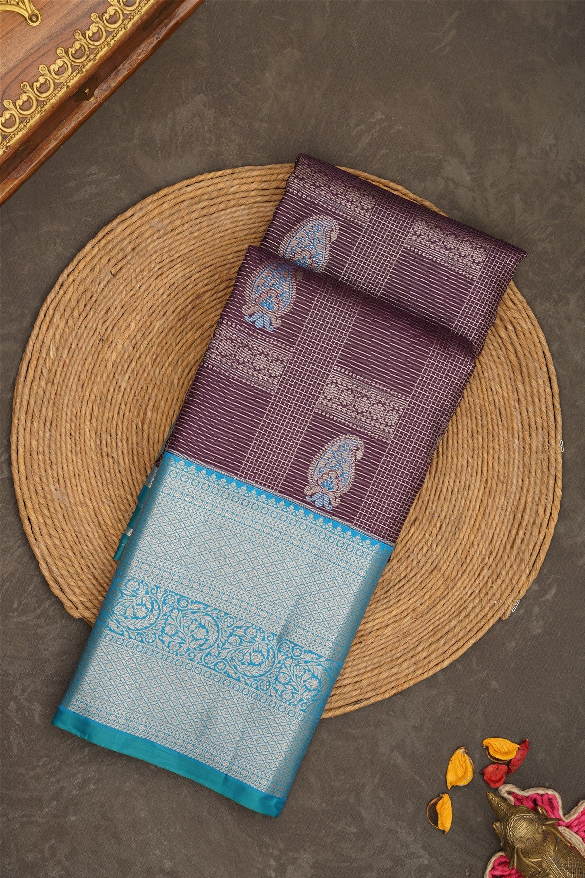 Semi Kanchipuram Silk Dark Meganta Saree