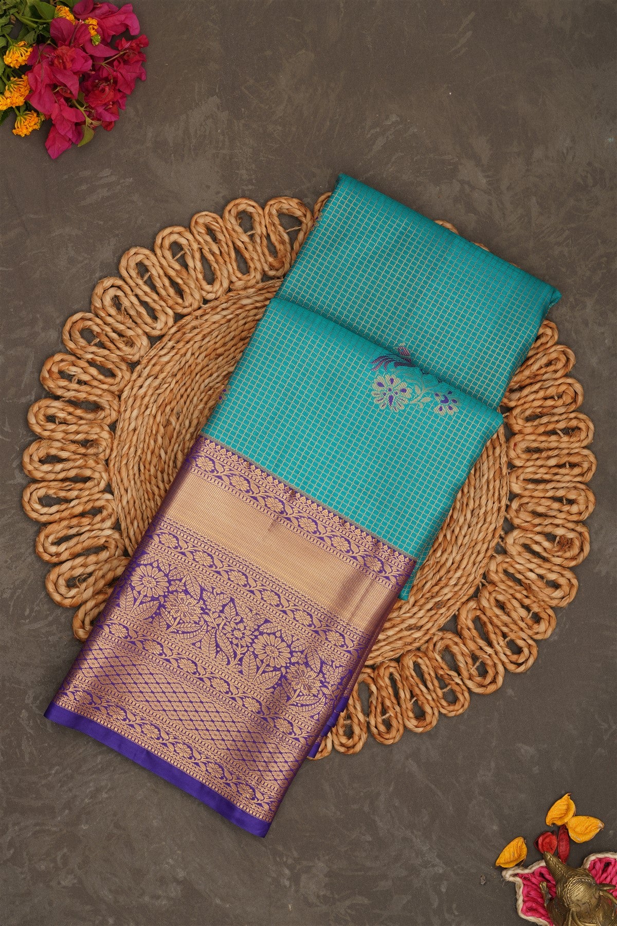 Semi Kanchipuram Silk Green Saree