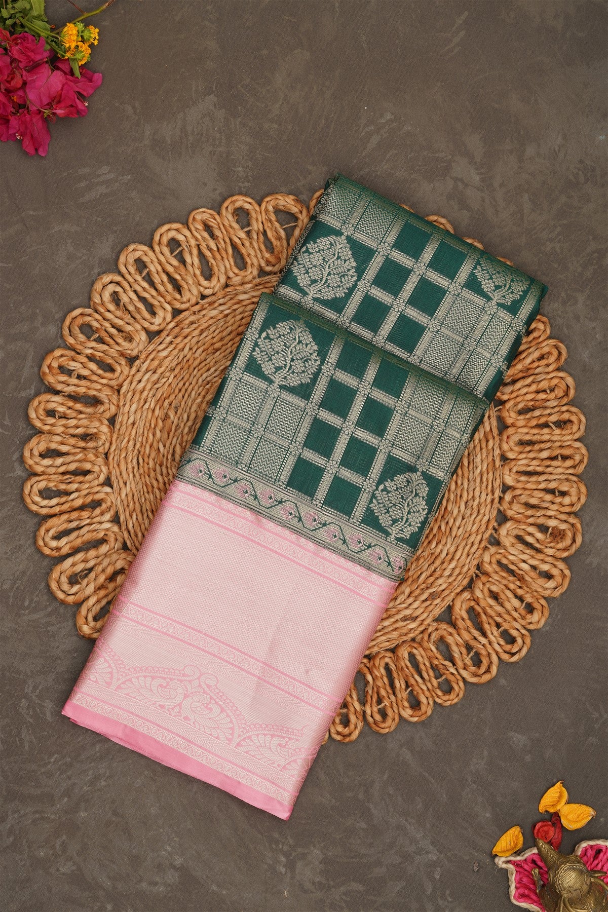 Semi Kanchipuram Silk Green Saree