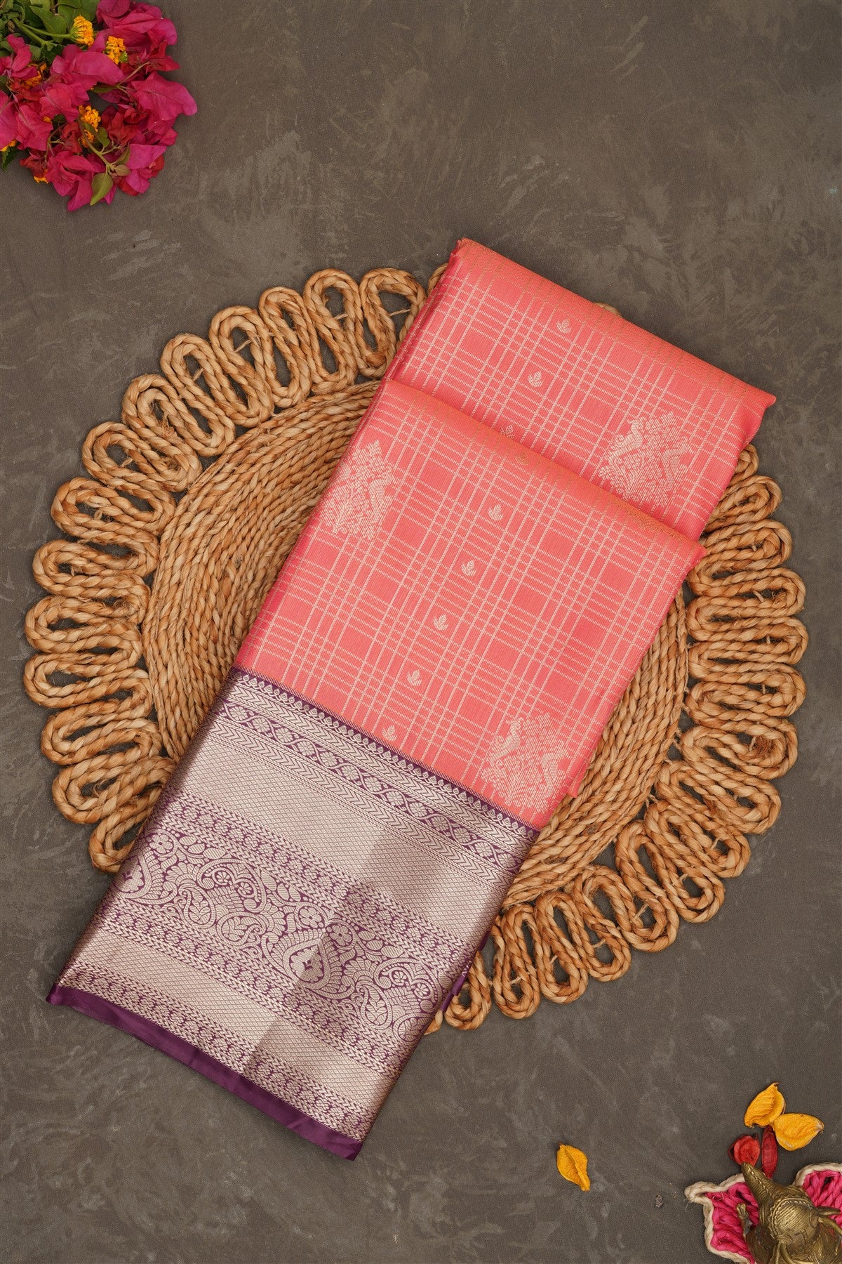 Semi Kanchipuram Silk Peach Saree