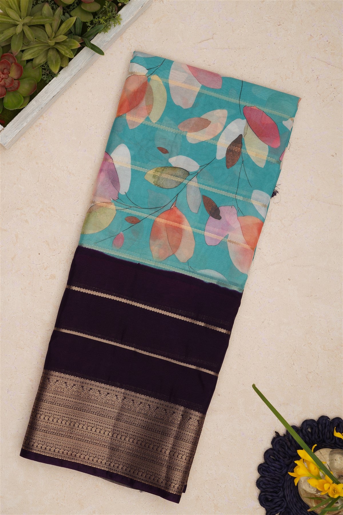 Mysore Silk Sea Blue Saree