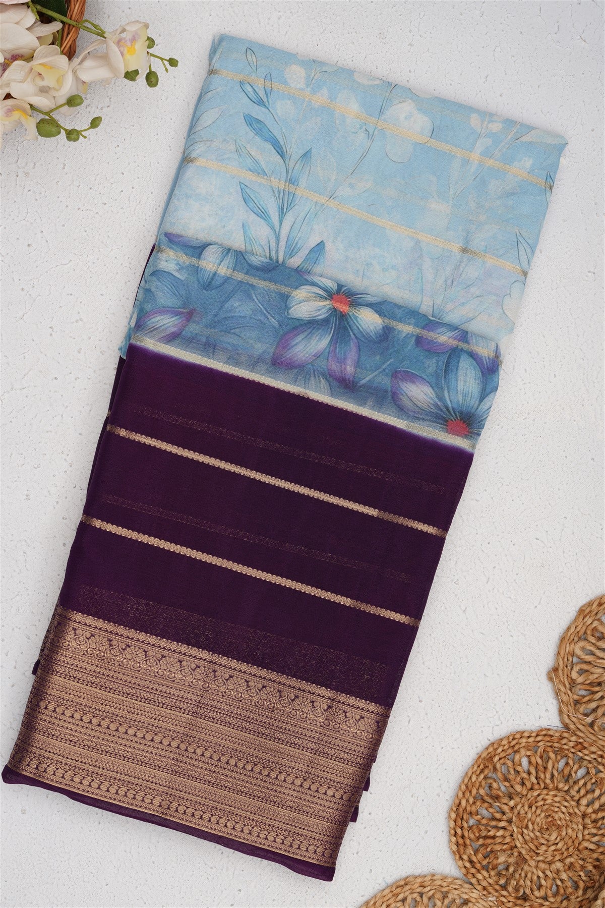Mysore Silk Slate Blue Saree