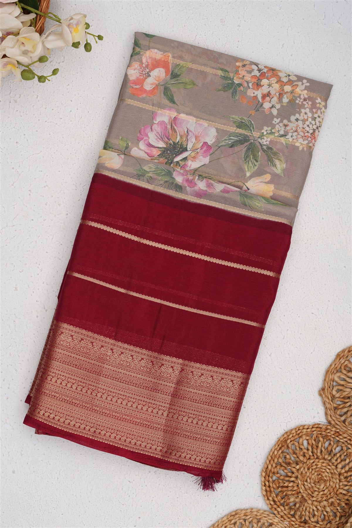 Mysore Silk Grey Saree