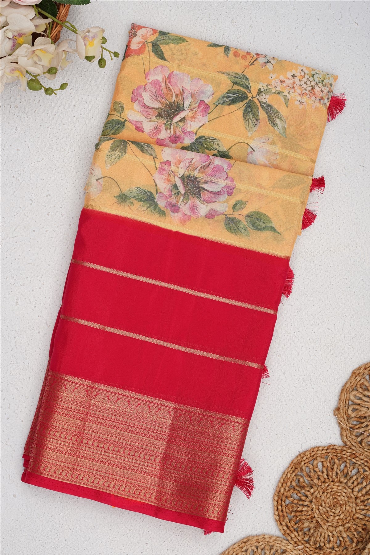 Mysore Silk Light Yellow Saree