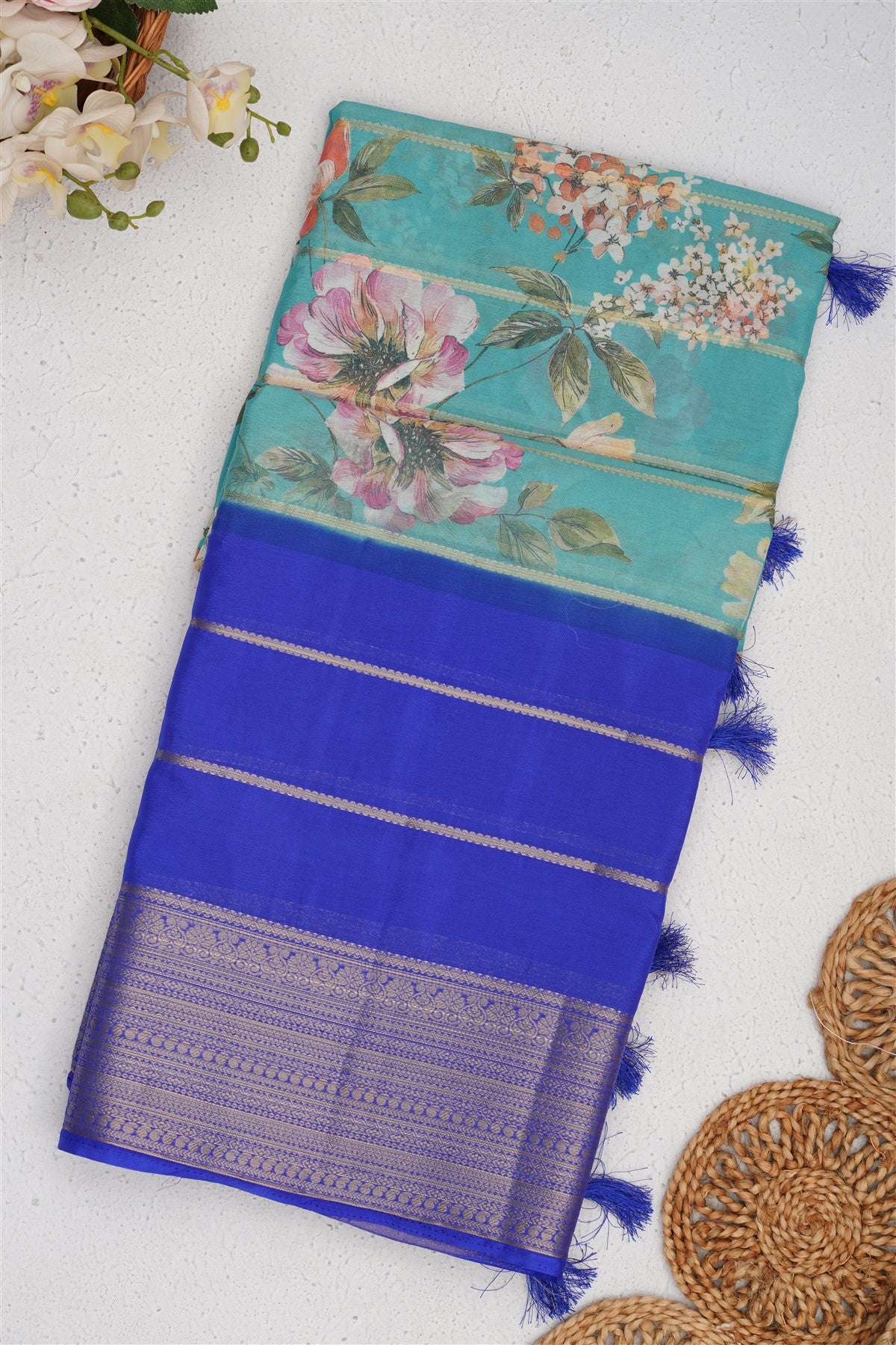 Mysore Silk Sea Blue Saree