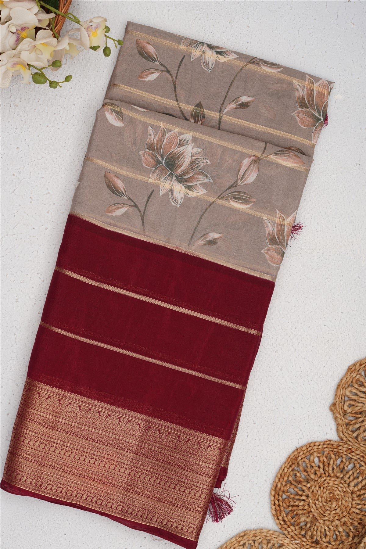 Mysore Silk Grey Saree