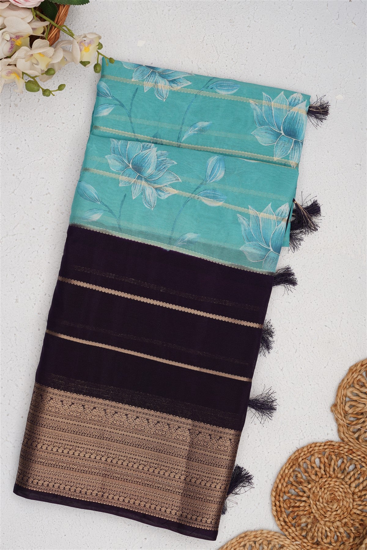 Mysore Silk Sea Blue Saree