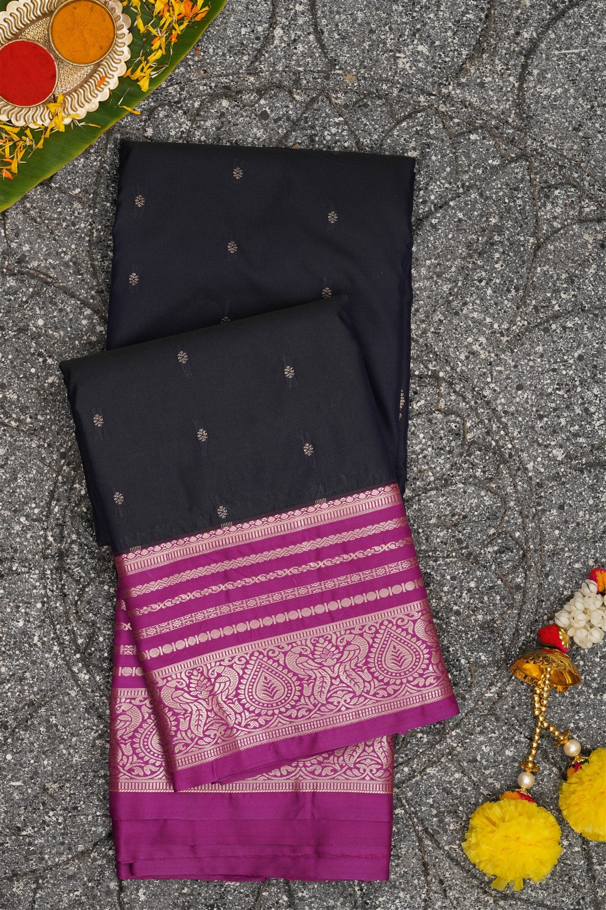 Semi Kanchipuram Silk Black Saree